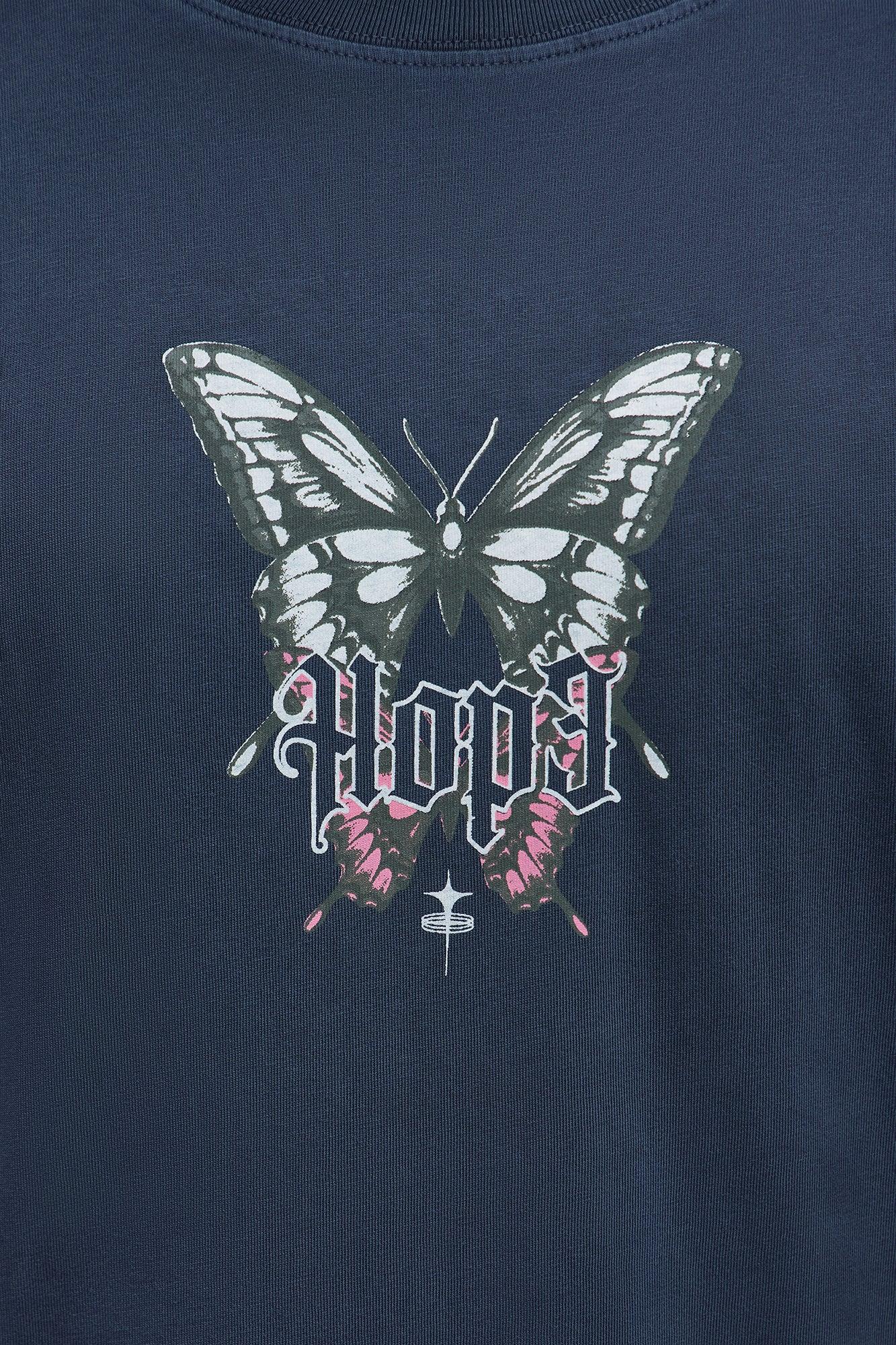 Butterfly Of Hope Oversized Short Sleeve Tee - Navy Male Product Image
