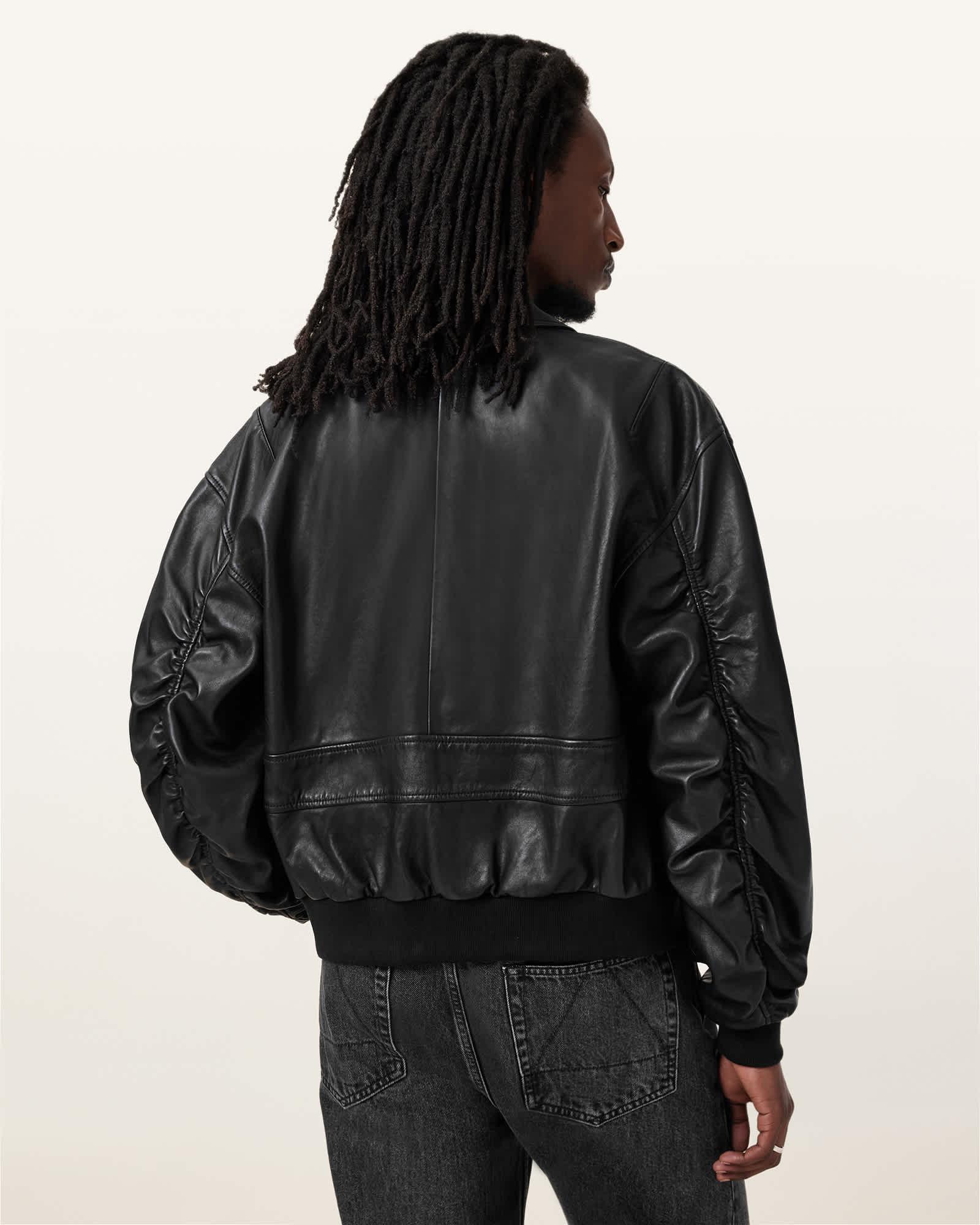 Marco Oversized Leather Bomber Jacket Black | ALLSAINTS US Product Image