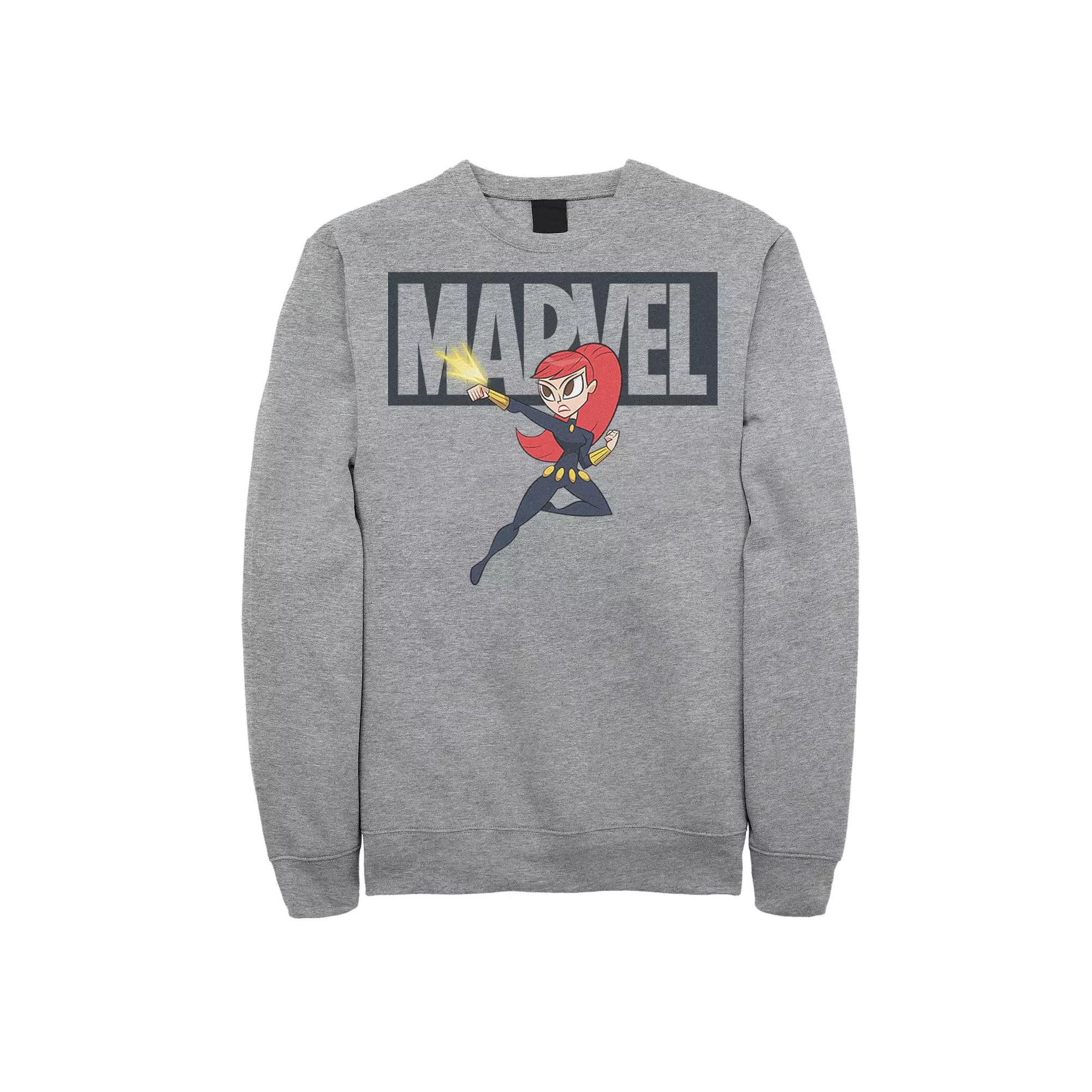 Men's Marvel Black Widow Chibi Action Pose Logo Outline Sweatshirt,  Product Image