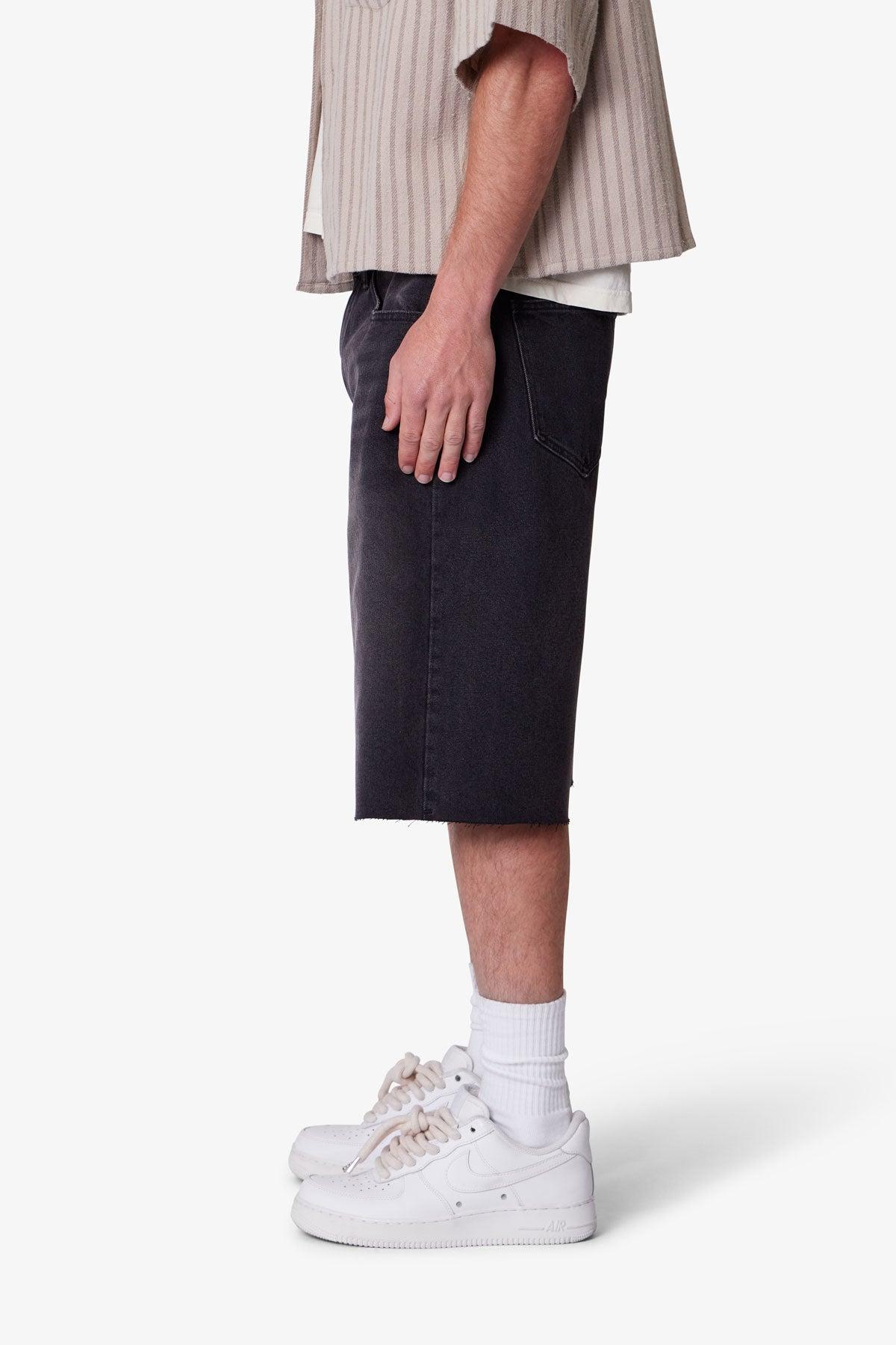 Baggy Cut Off Denim Shorts - Washed Black Product Image