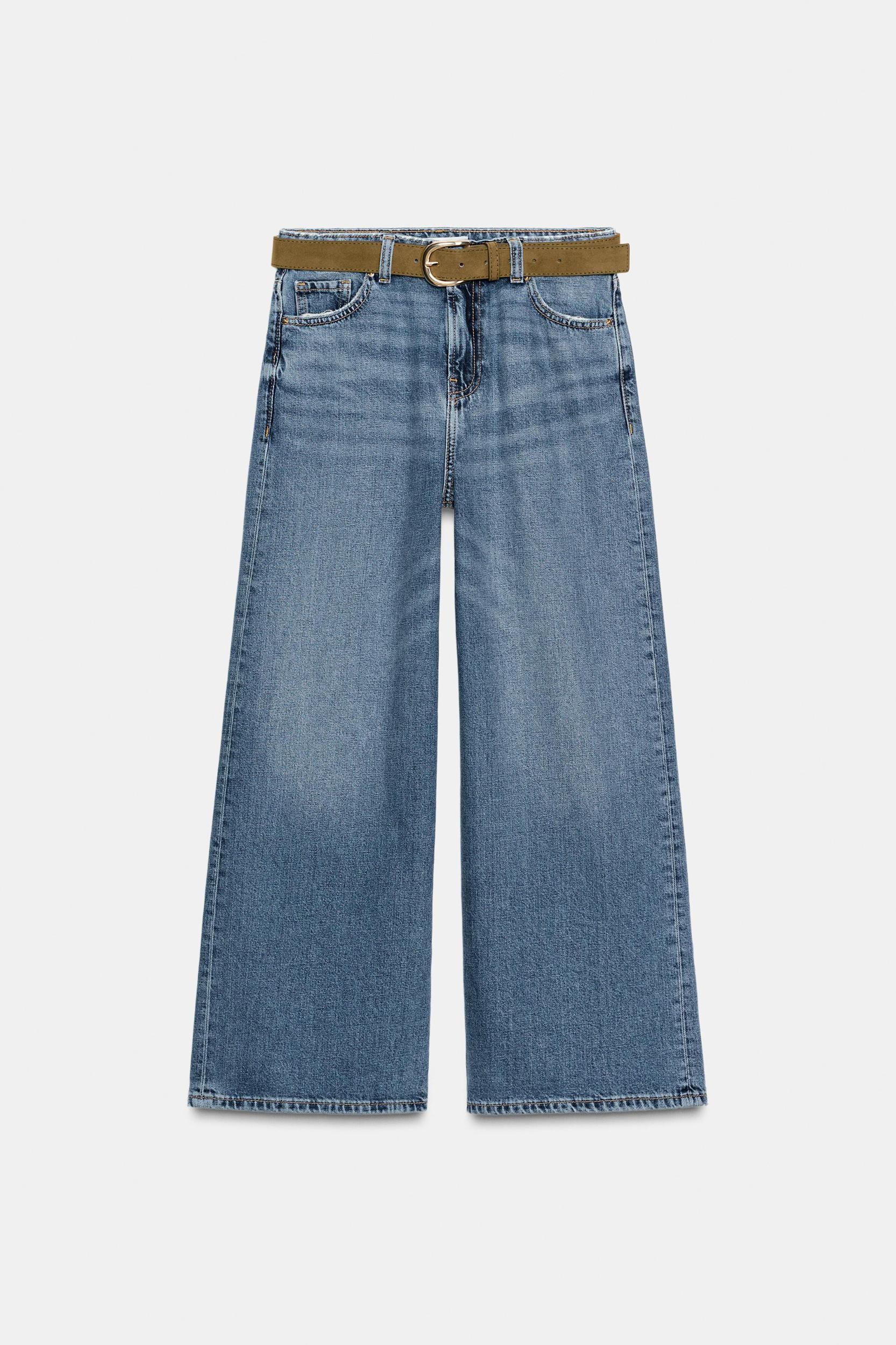 Z.08 WIDE LEG CROPPED HIGH WAIST BELTED JEANS Product Image