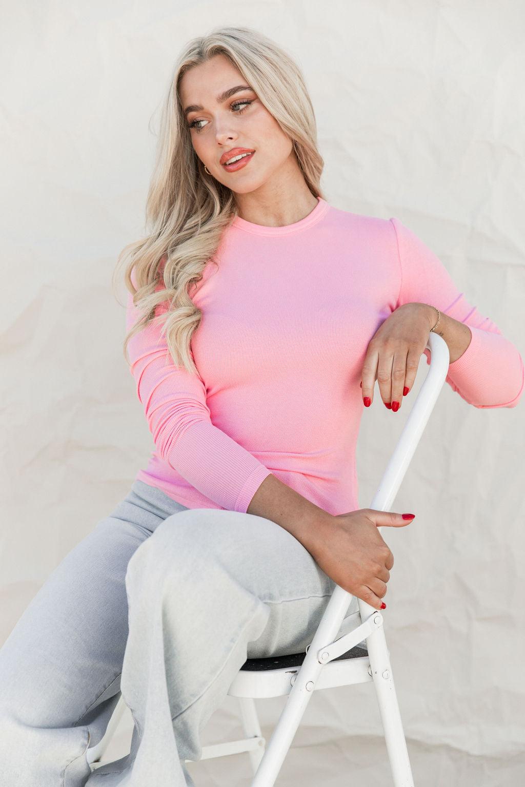 Make Your Choice Pink Ribbed Long Sleeve Tee FINAL SALE Product Image
