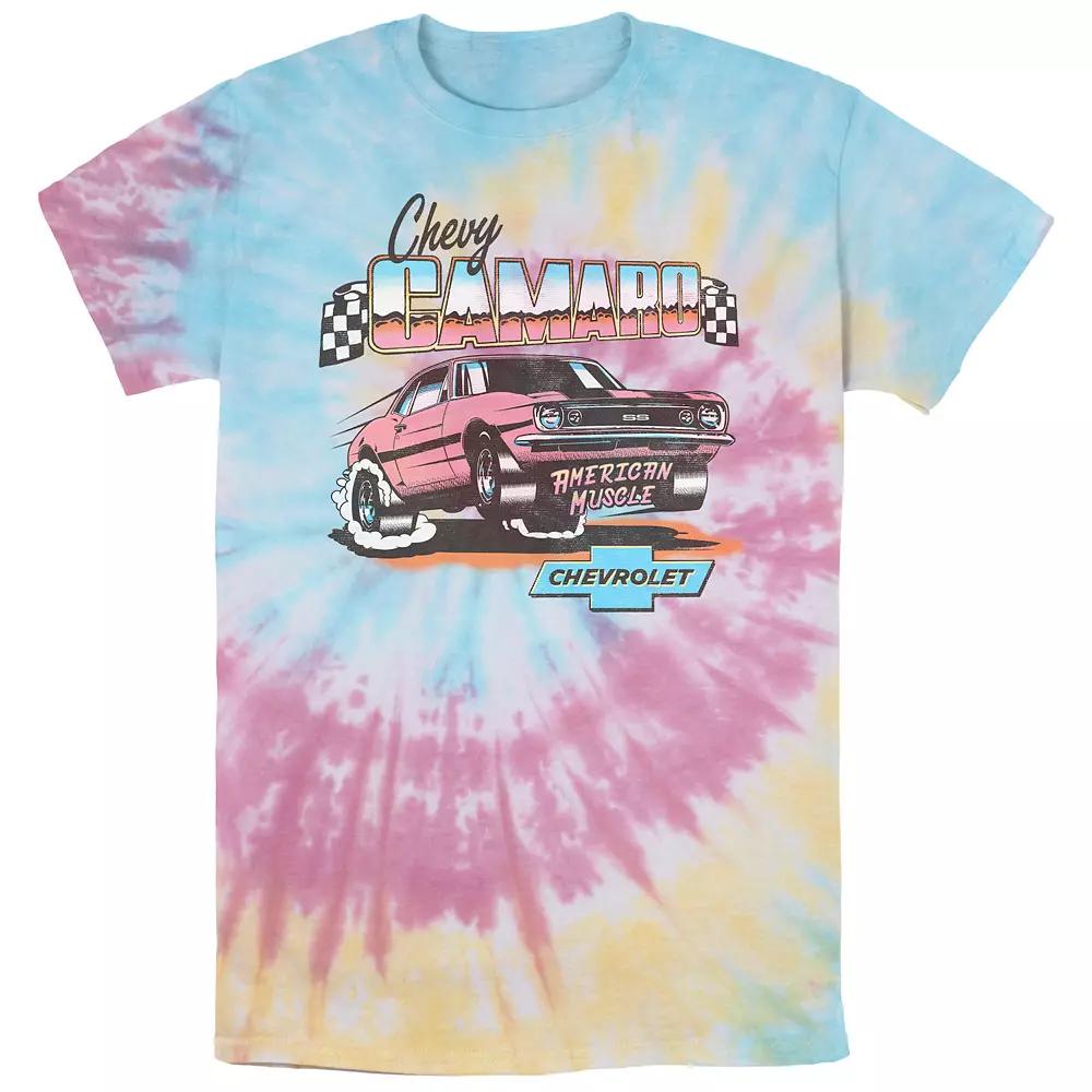 Men's Chevy Camaro American Muscle Tie Dye Graphic Tee, Size: Small, Blue Pink Light Yellow Product Image