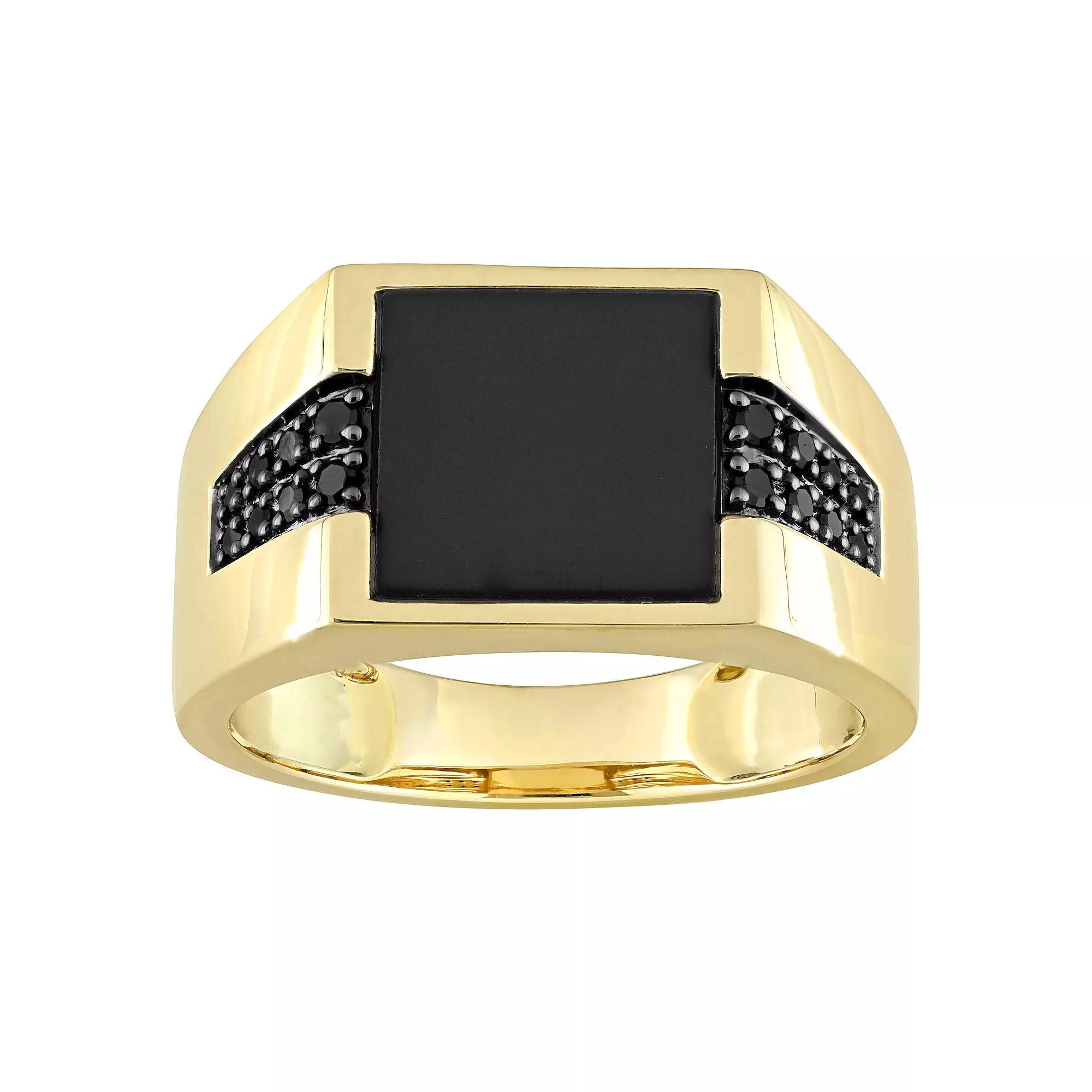Stella Grace 10k Gold Black Onyx & 1/6 Carat T.W. Black Diamond Ring, Mens Product Image