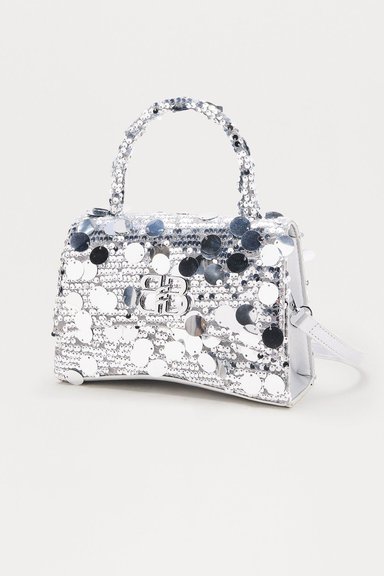 About Last Night Large Sequin Satchel  - Silver Female Product Image