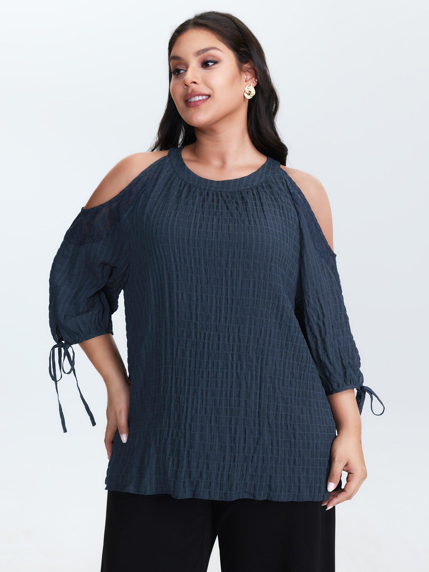 Shoulder Cut-Out Textured Back-Tie Blouse Female Product Image