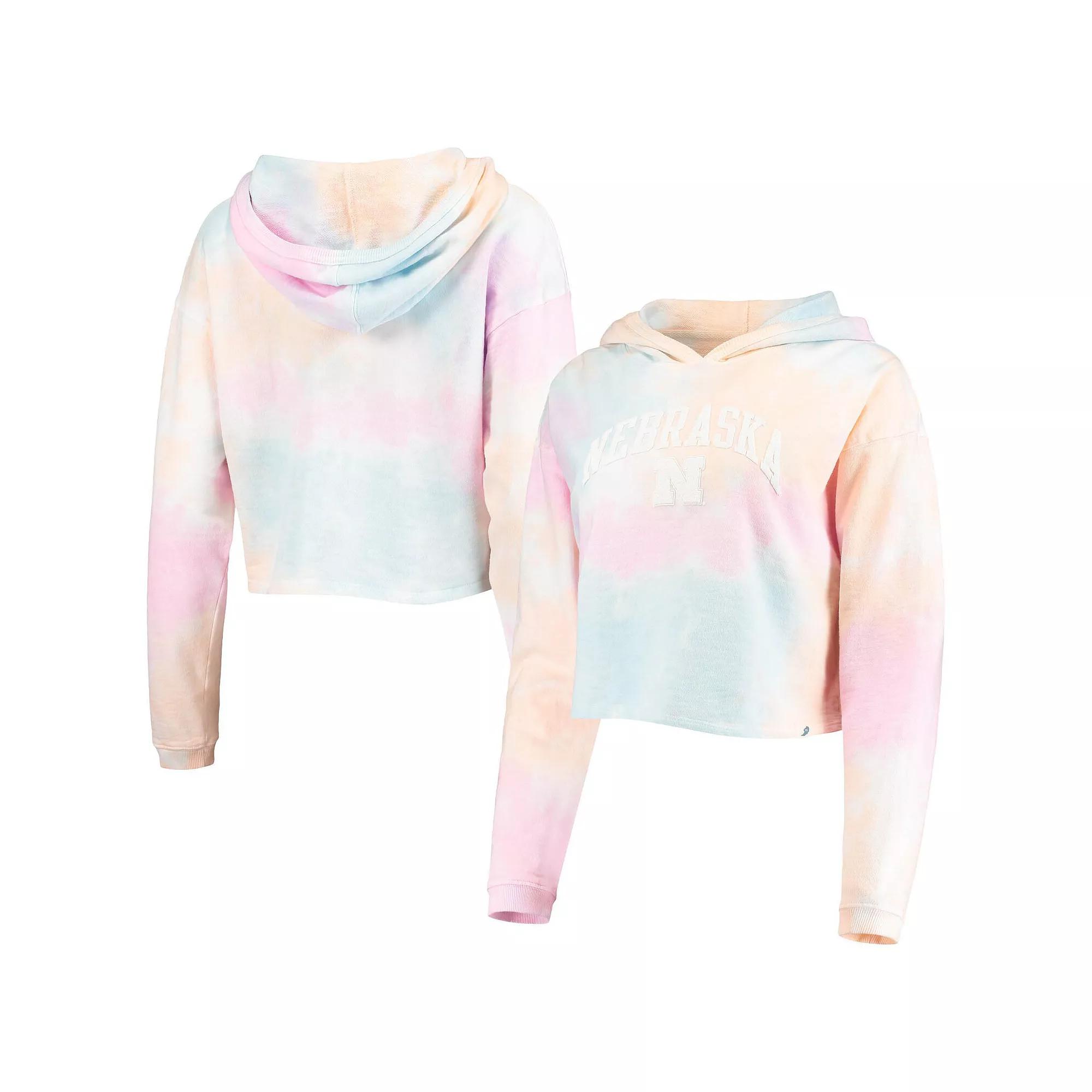 Womens League Collegiate Wear /White Nebraska Huskers Tie-Dye Cropped Pullover Hoodie Product Image