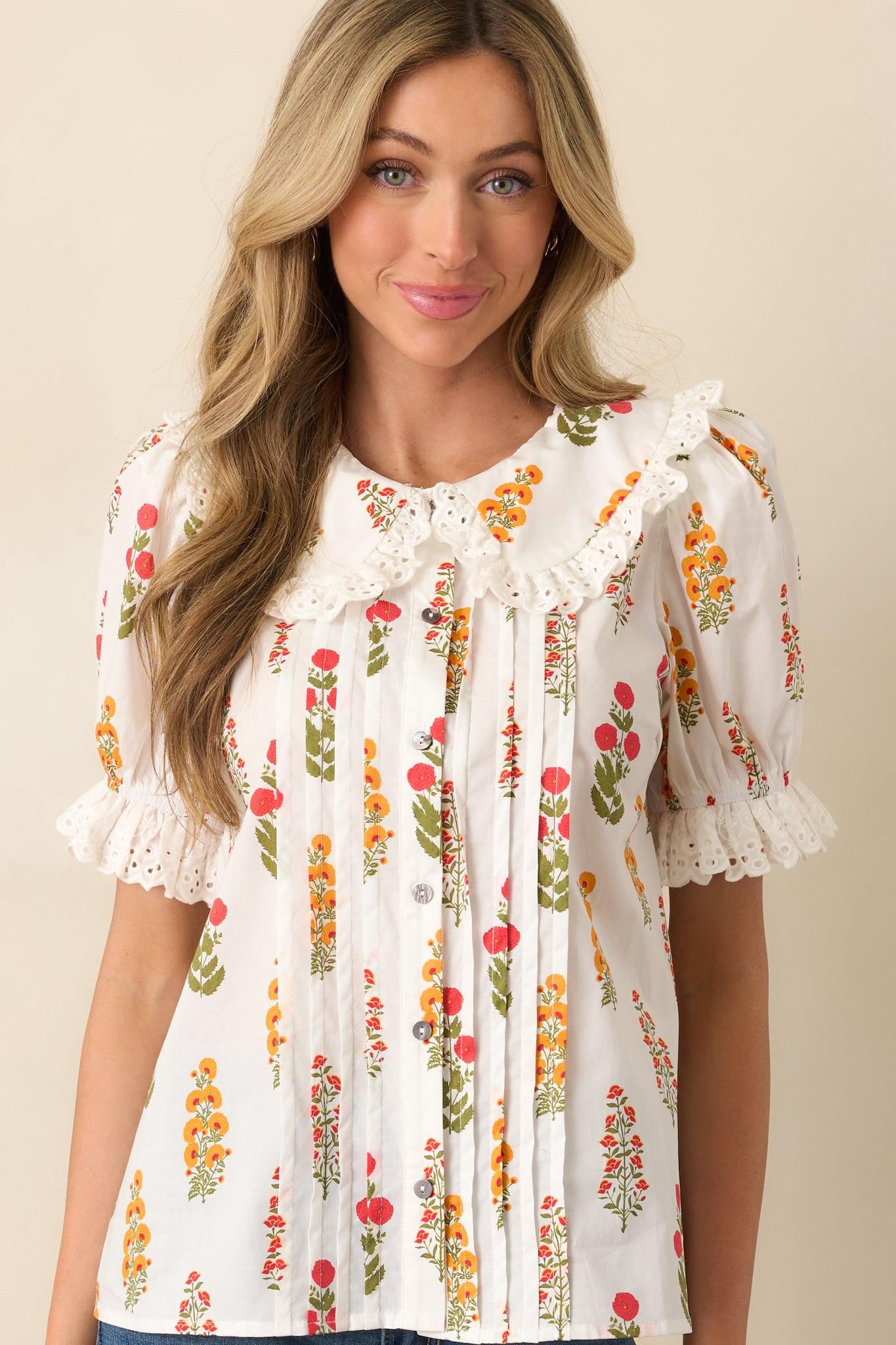 Some Things Take Time Red Floral Cotton Button Front Top Product Image