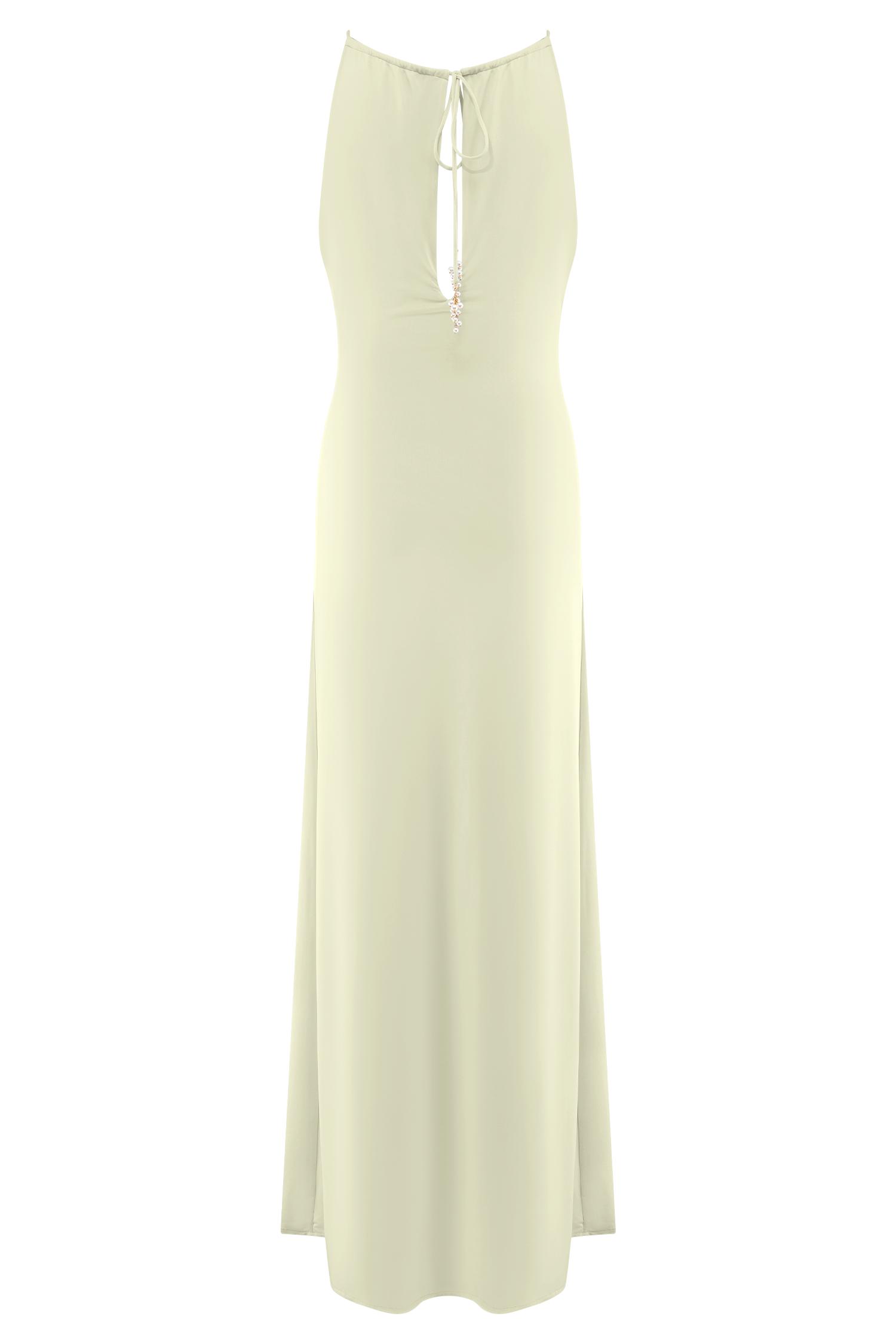 Beryl Slinky Maxi Dress With Pearls - Ivory Product Image
