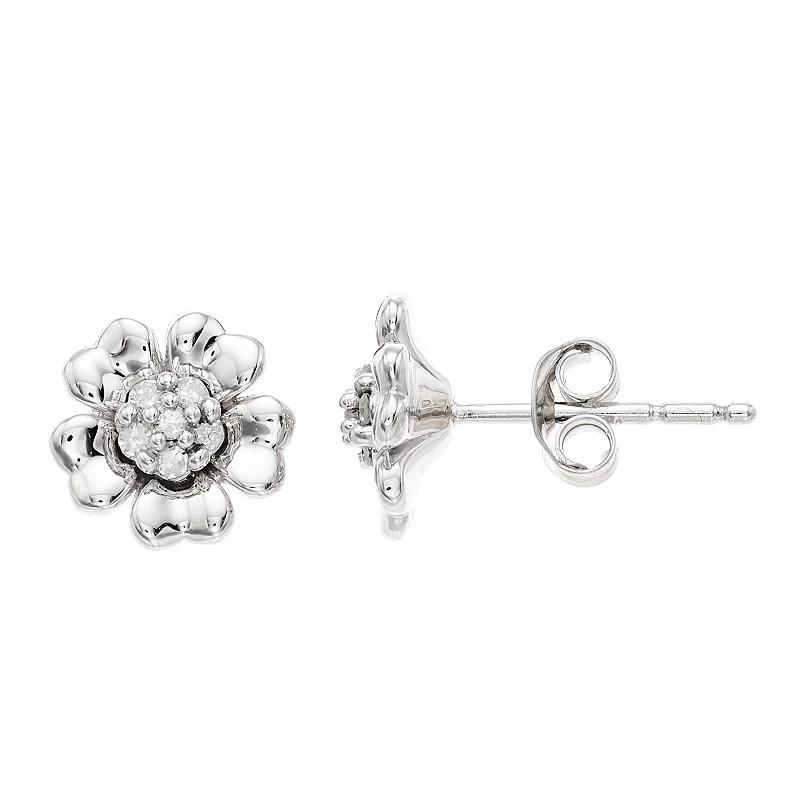 Women's 1/10CTW White Diamond Flower Earrings in Sterling Silver Earrings Product Image