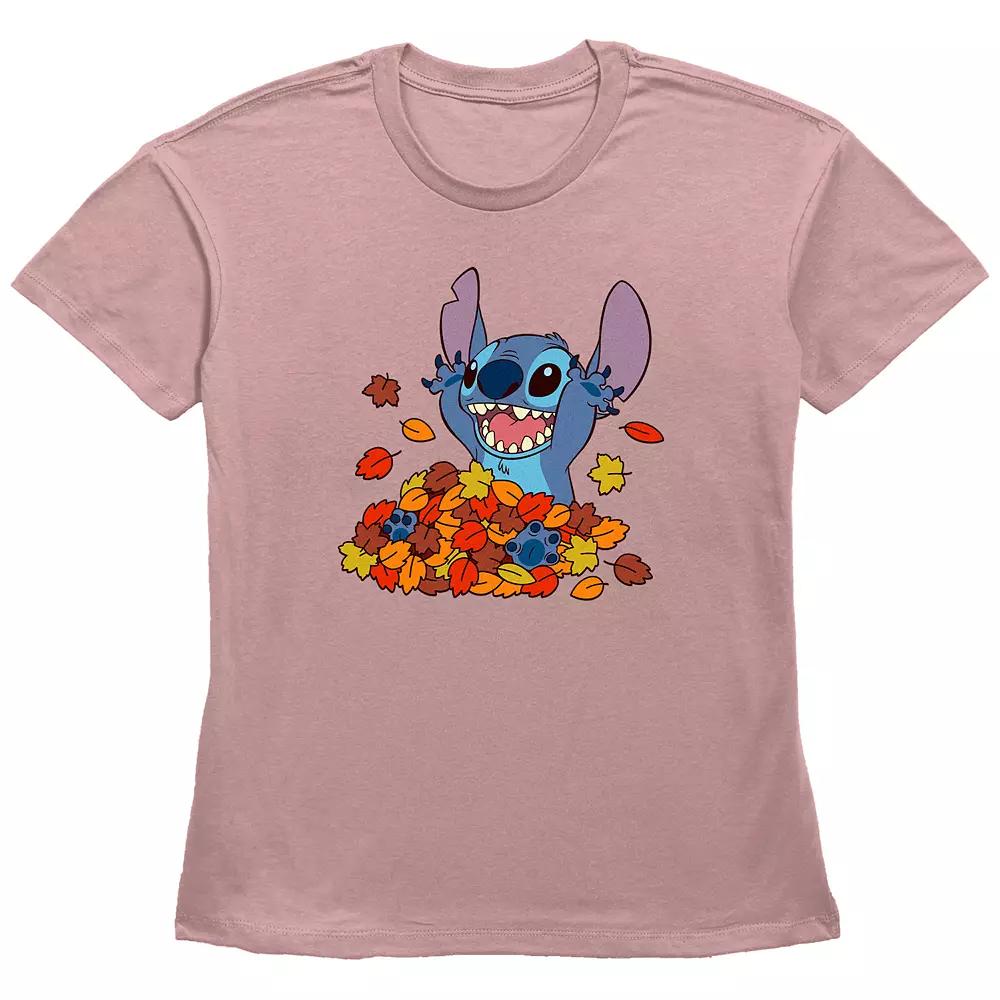 Disney's Lilo & Stitch Juniors' Leaf Pile Fun Stitch Graphic Tee, Women's,  Product Image