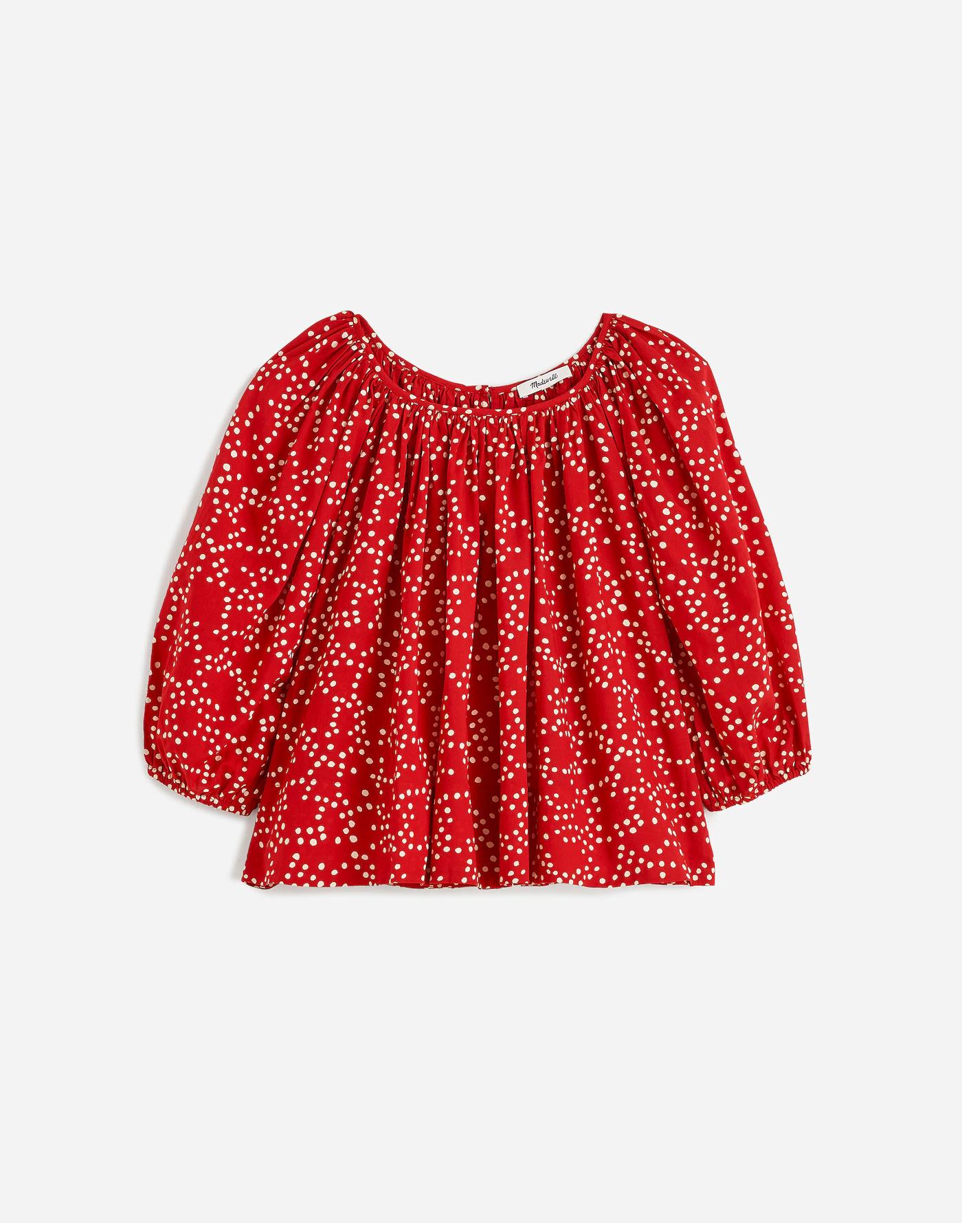 Shirred Puff-Sleeve Top in Dot Product Image