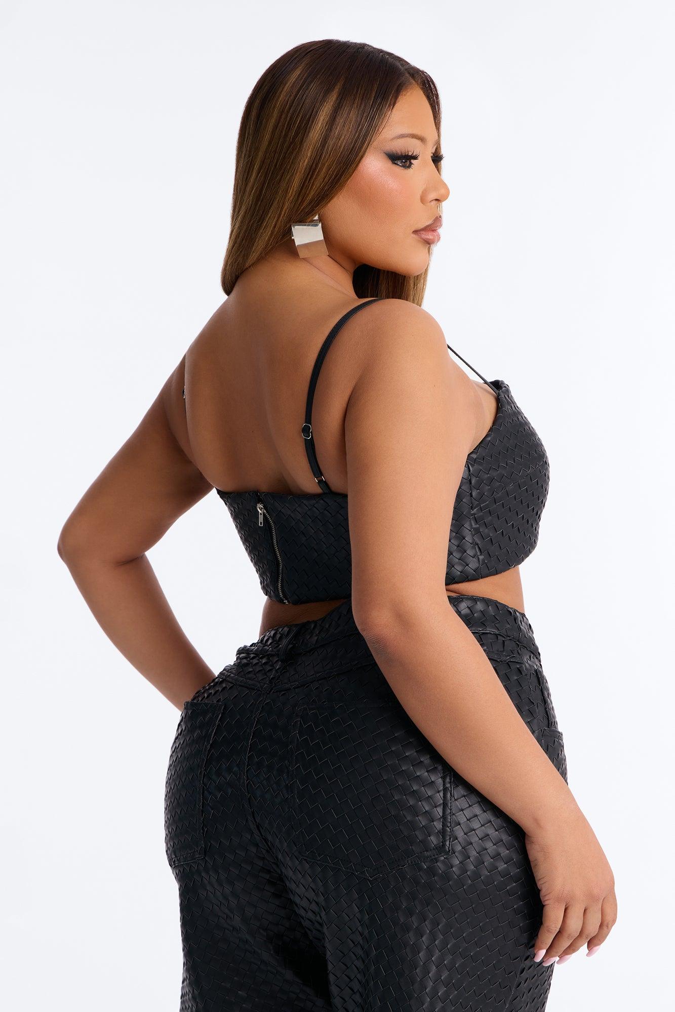 Vivian Woven Faux Leather Bralette Top - Black Female Product Image
