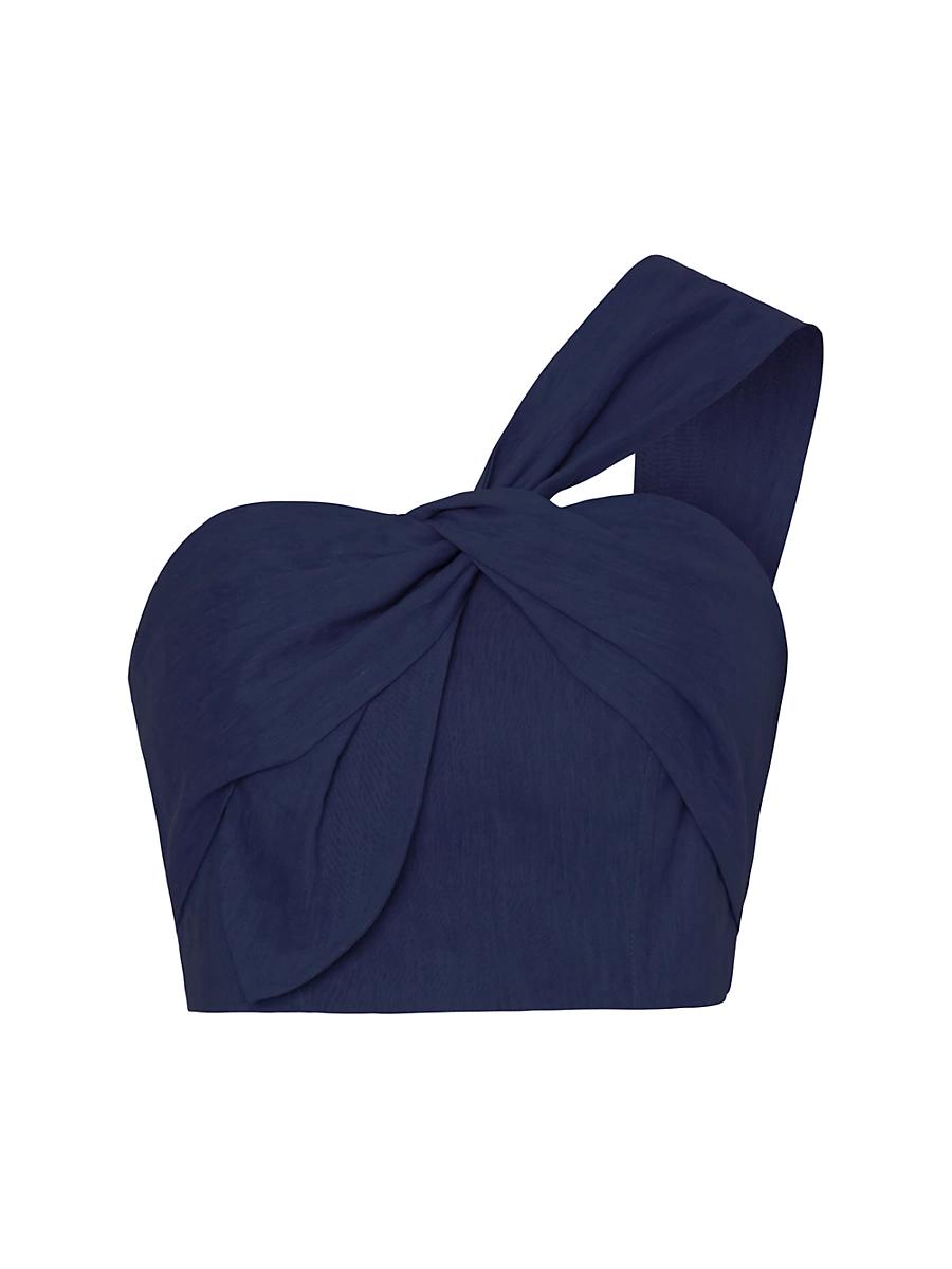 Womens One-Shoulder Crop Linen Top Product Image