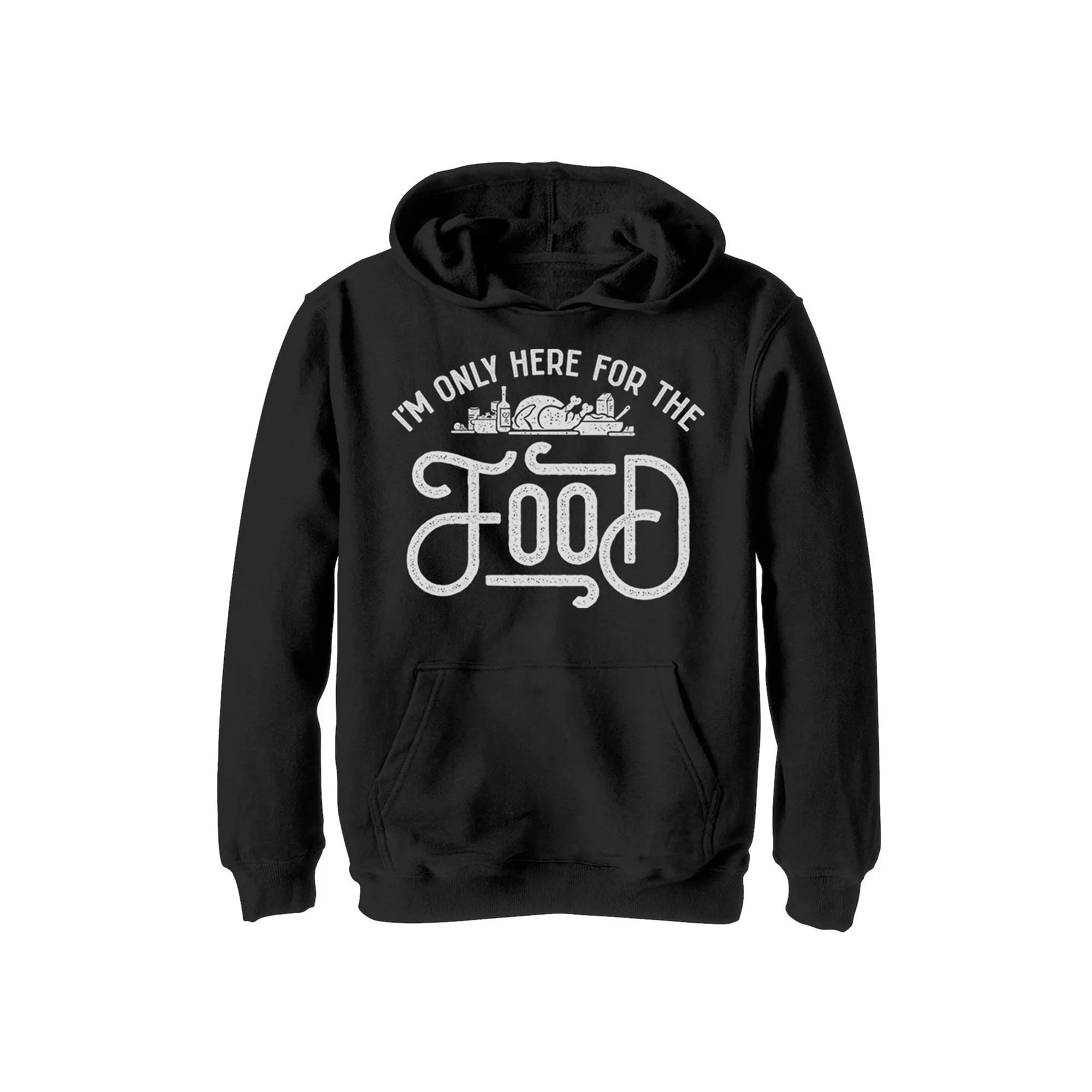 Boys 8-20 Only Here For The Food Simple Sketch Thanksgiving Graphic Fleece Hoodie, Boy's,  Product Image