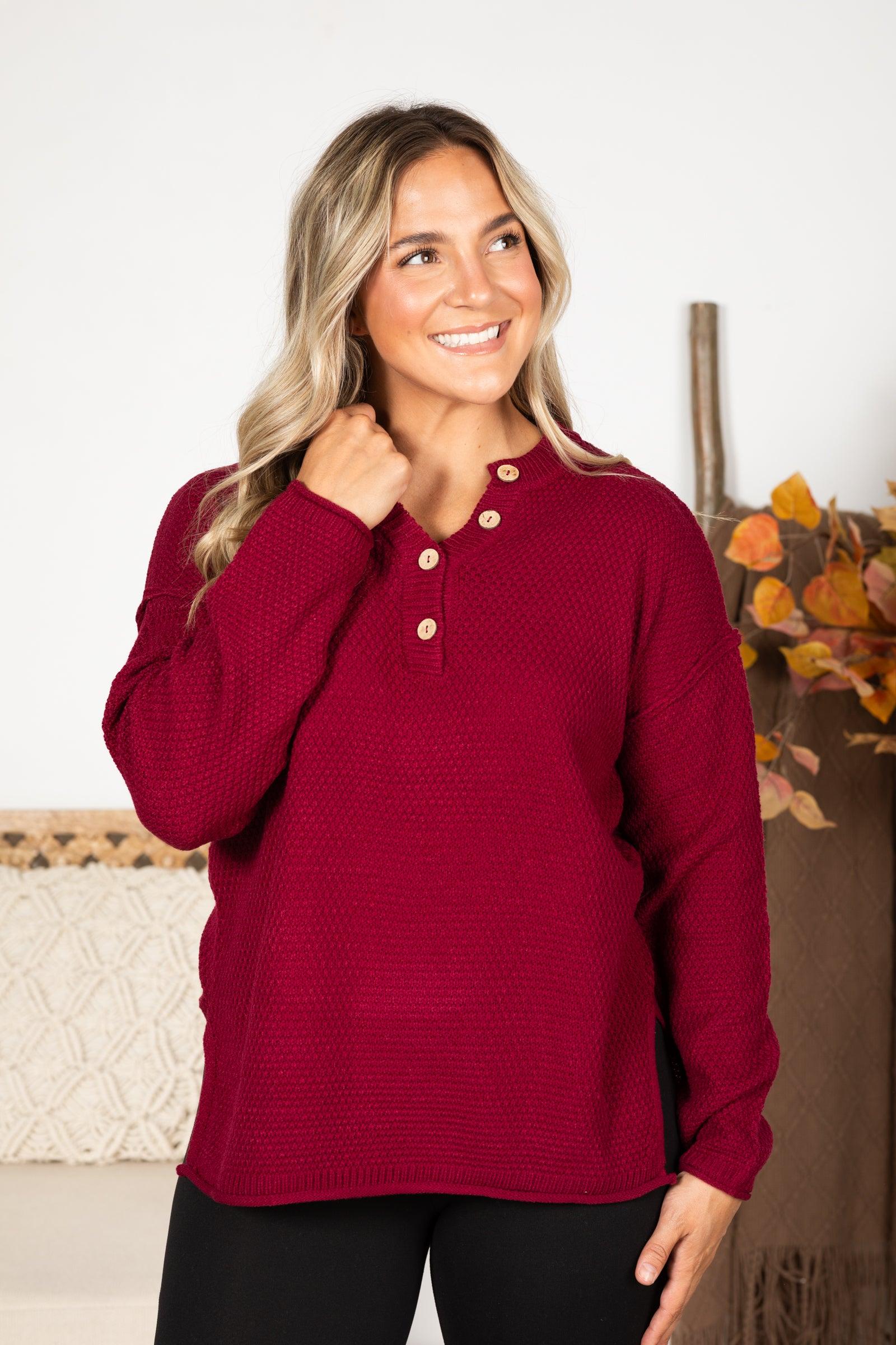 Button Henley Neckline Basic Sweater Product Image