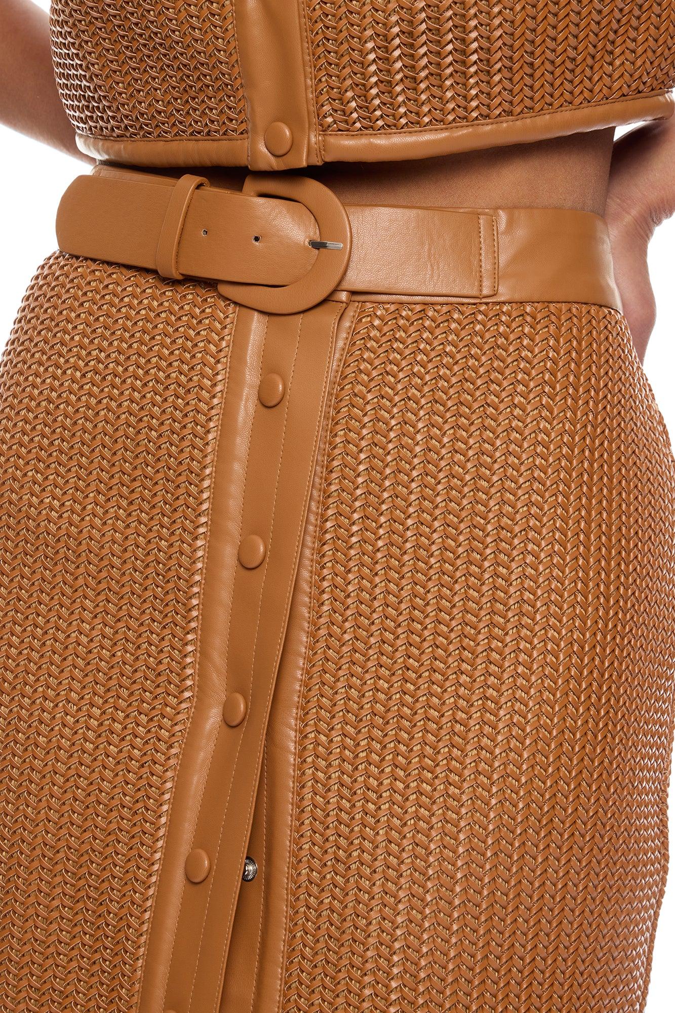 Hailey Faux Leather Belted Maxi Skirt - Cognac Female Product Image