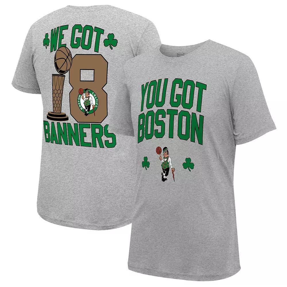 Men's Stadium Essentials Heather Gray Boston Celtics 18-Time NBA Finals Champions We Got 18 Banners T-Shirt, Size: Medium, Grey Product Image
