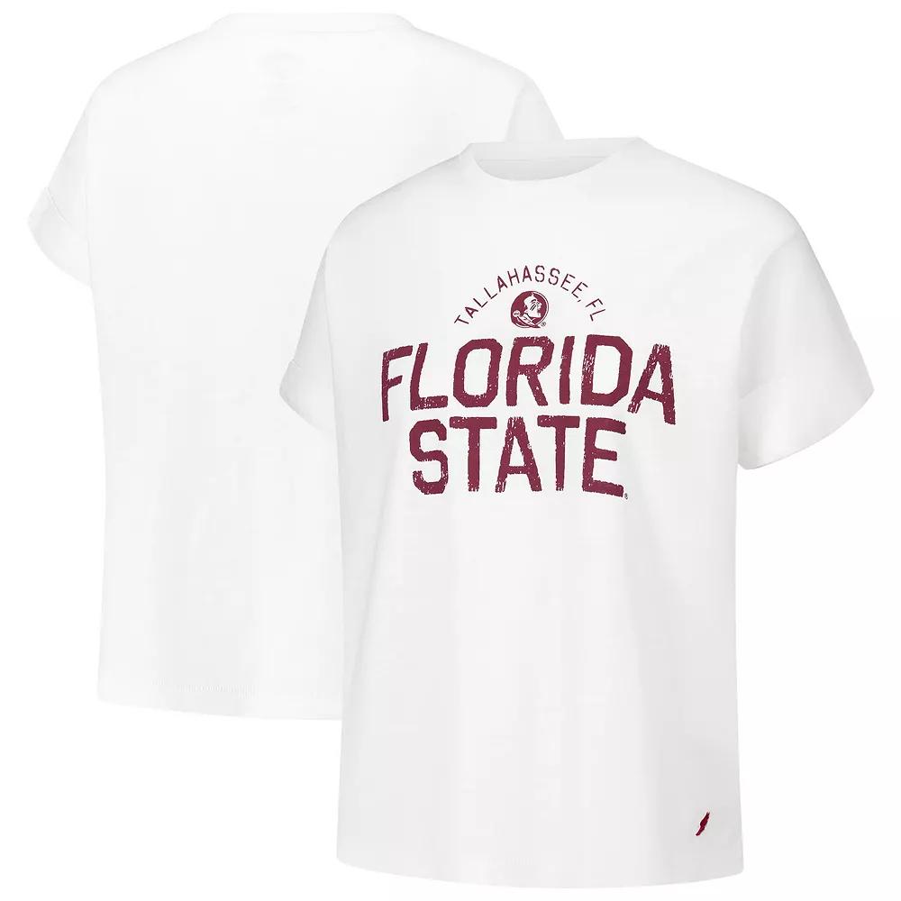 Women's League Collegiate Wear White Florida State Seminoles Slub Rolled Cuff T-Shirt,  Product Image