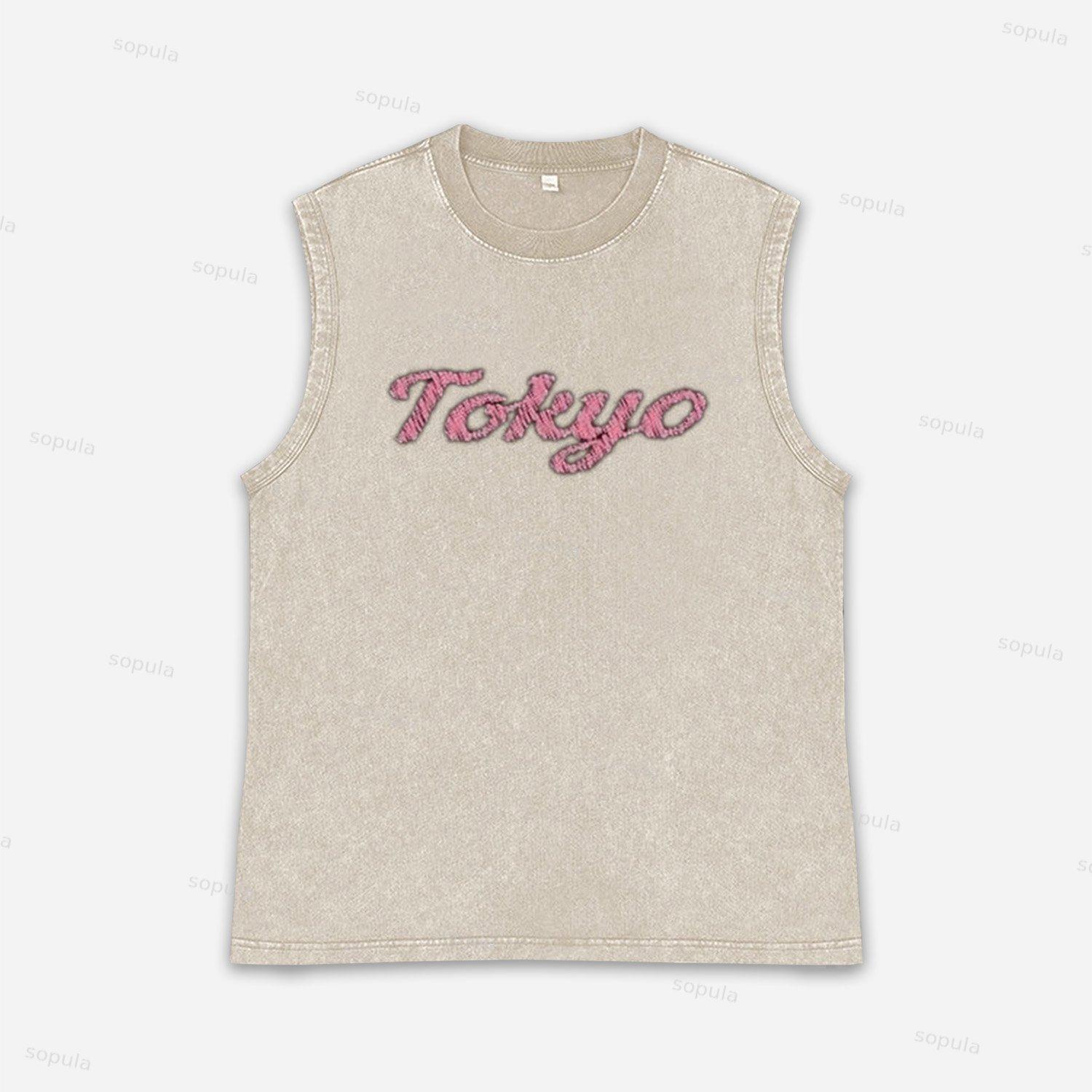 Vintage Sakura Crane Tokyo Graphic Acid Washed Tank Top Product Image