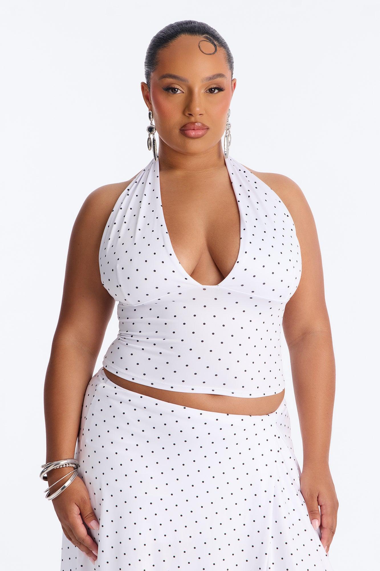 Dolly Halter Polka Dot Skirt Set - White/Black Female Product Image