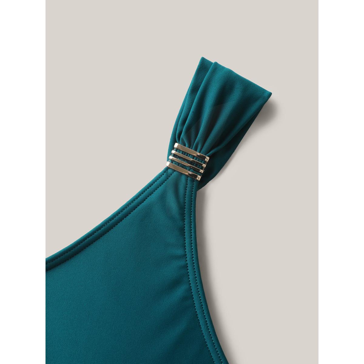 Plus Size Anti-Float Tie Twist Solid Swim Dress Women's Swimwear Teal Beach Bodycon V-neck High stretch Curve Swim Dresses BloomChic 14-16/1X Product Image