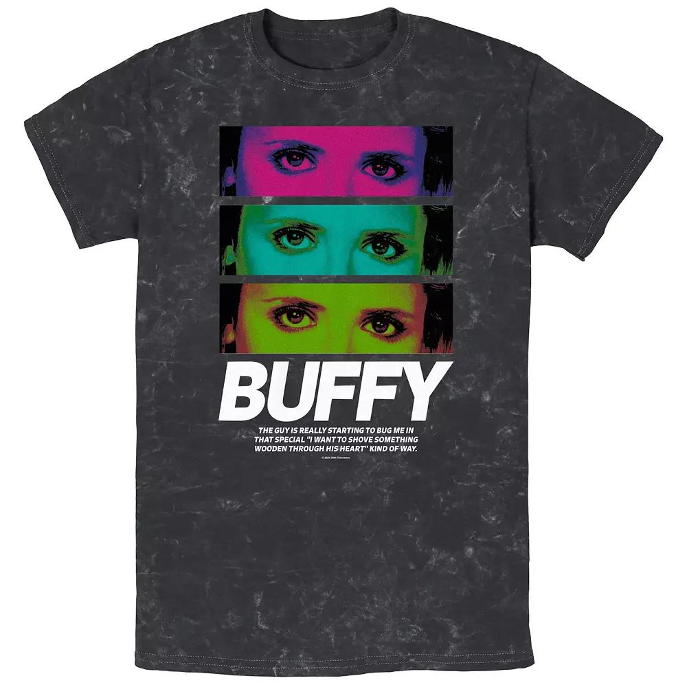 Men's Buffy The Vampire Slayer Gaze Stack Mineral Wash Graphic Tee,  Product Image