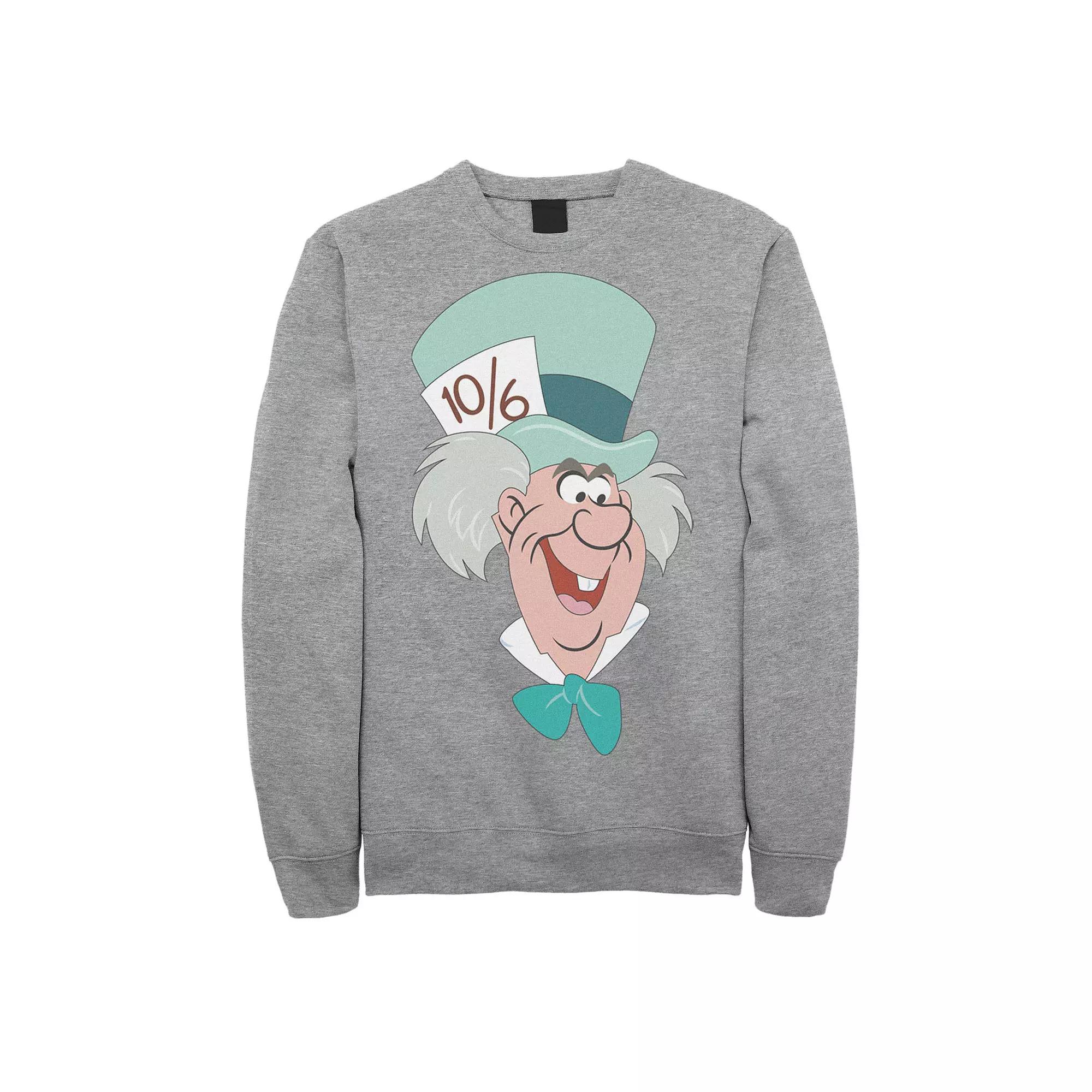 Disney's Alice In Wonderland Mad Hatter Men's Big Face Sweatshirt, Size: Medium, Athletic Grey Product Image