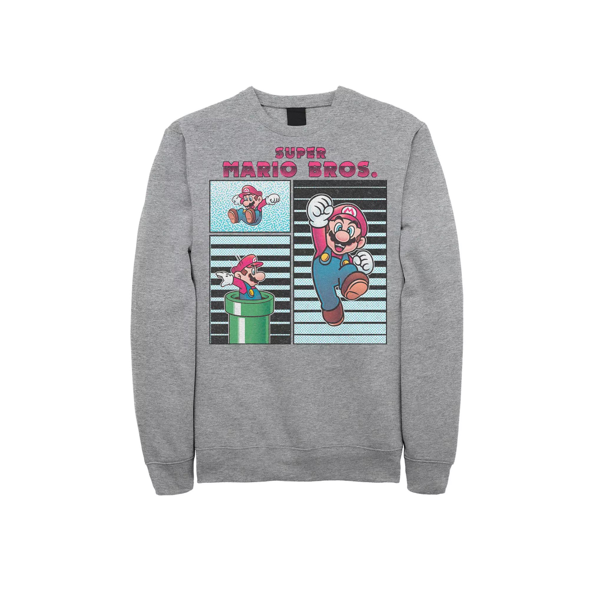 Men's Super Mario Panels Mario Jumping Warp Pipe Stripes Fleece,  Product Image