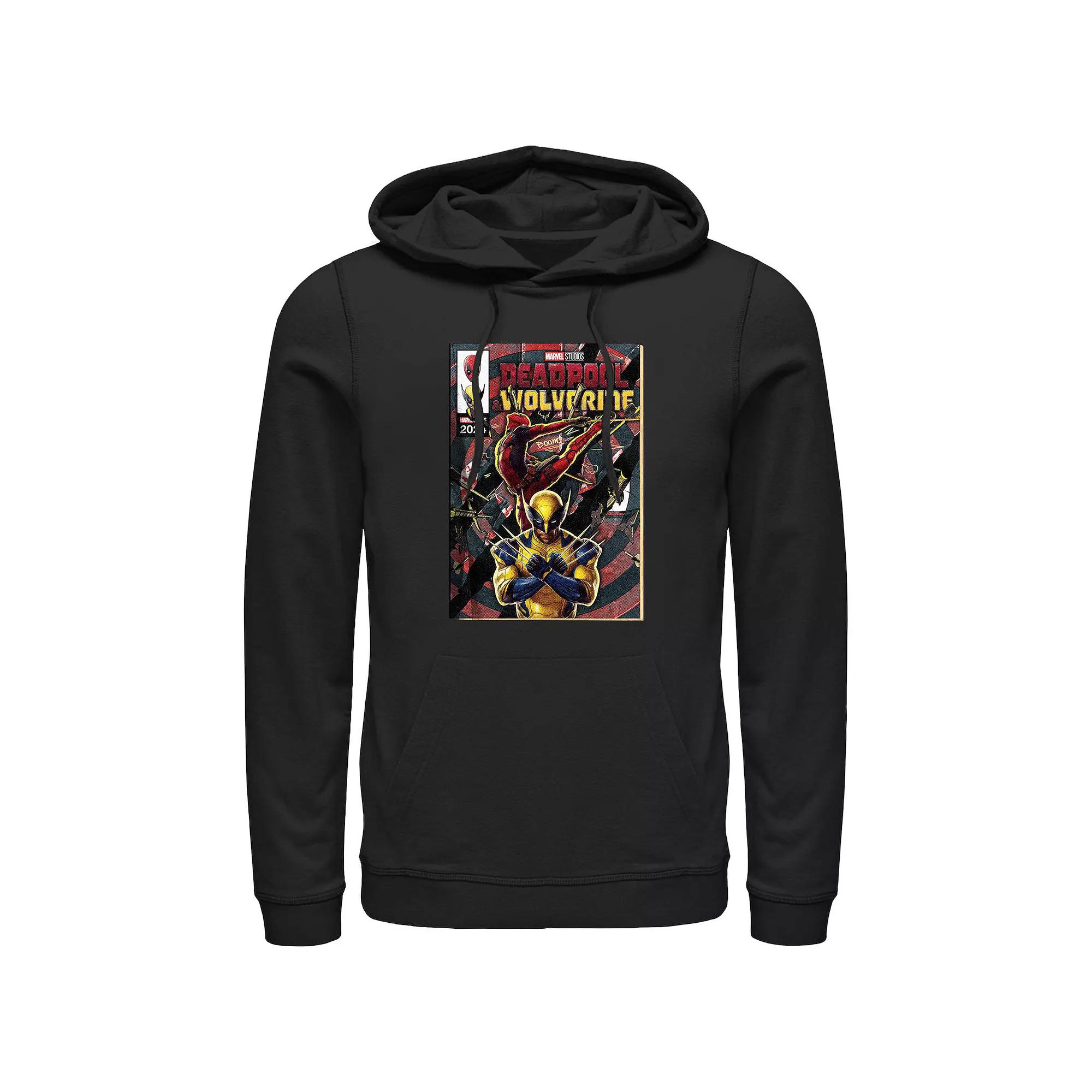 Men's Marvel Deadpool And Wolverine Action Comic Cover Graphic Hoodie, Size: XL, Black Product Image