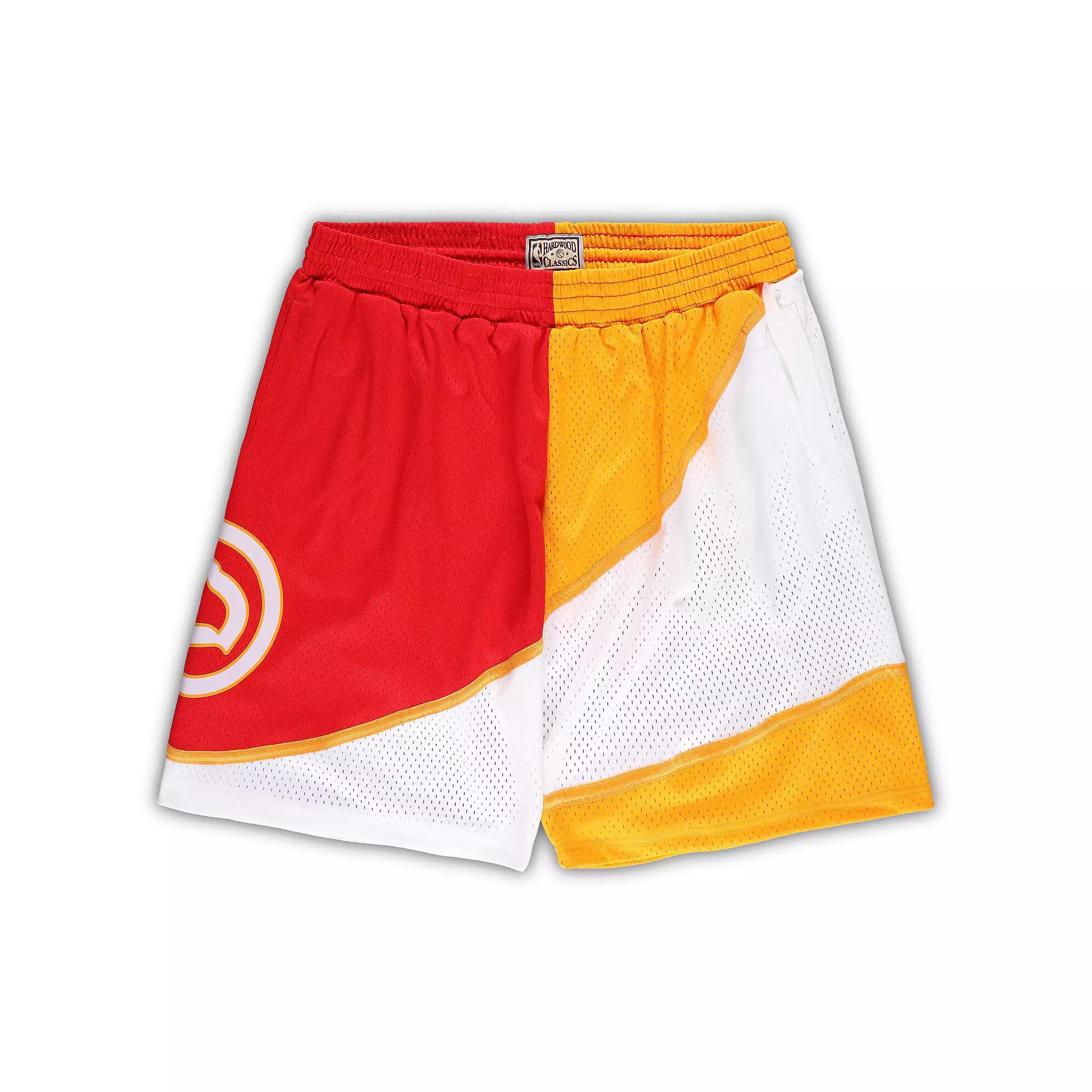 Men's Mitchell & Ness Yellow/Red Atlanta Hawks Big & Tall Hardwood Classics Split Swingman Shorts, Size: 2XLT Product Image