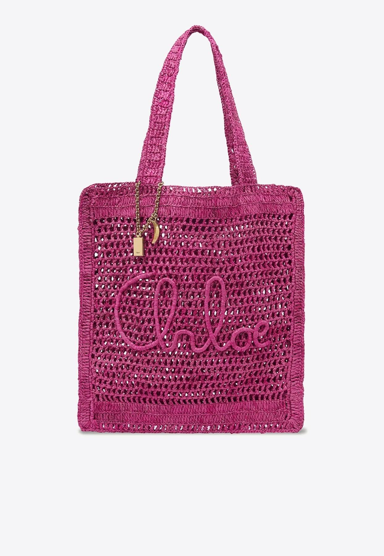 CHLOÉ Chloe Women Fuchsia Raffia Estate Banana Shopping Bag In Fuchsiarose Product Image