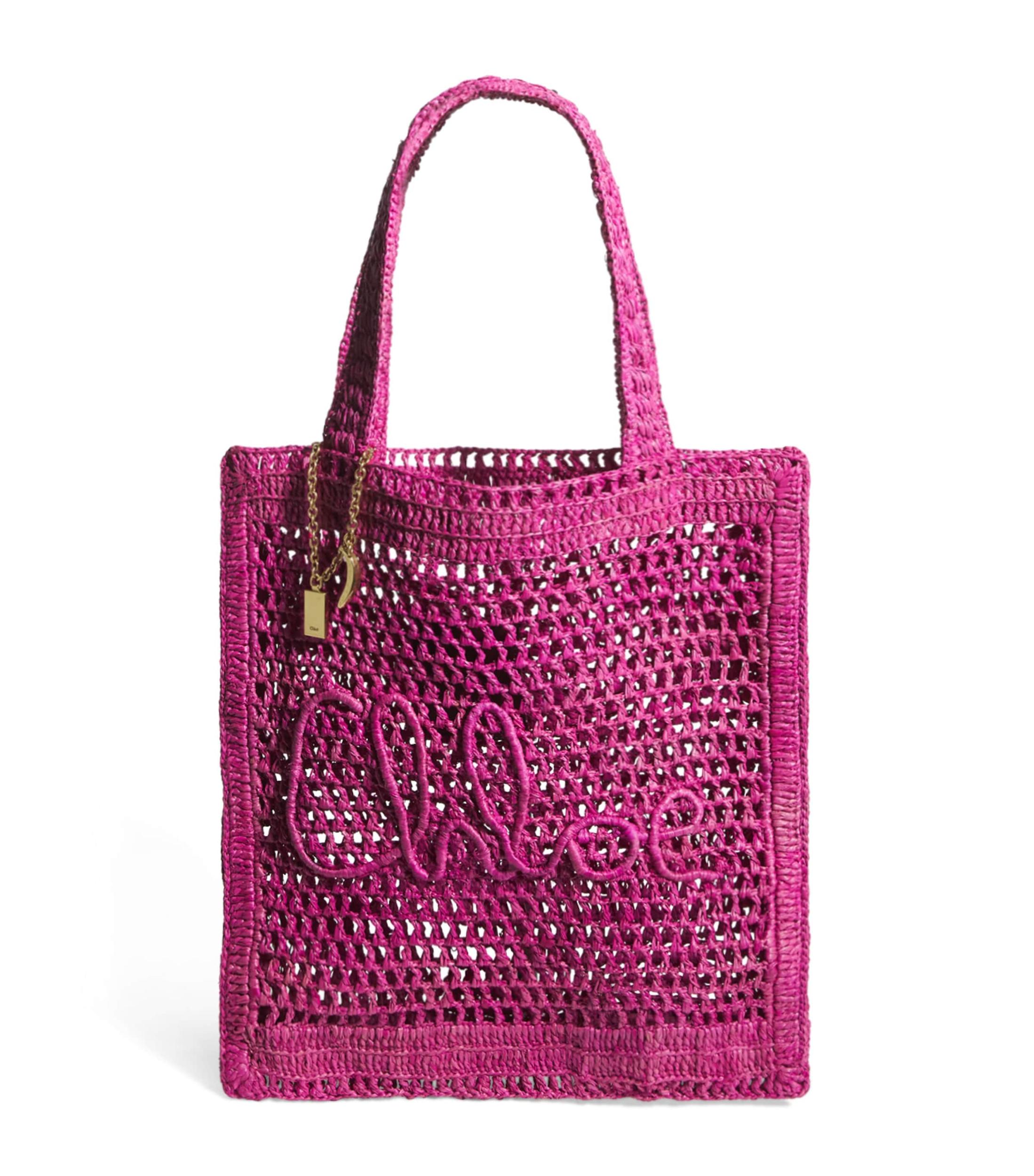 CHLOÉ Chloe Women Fuchsia Raffia Estate Banana Shopping Bag In Fuchsiarose Product Image