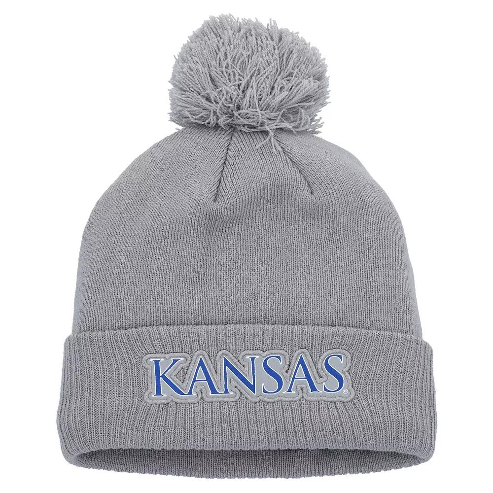 Men's adidas Gray Kansas Jayhawks 2023 Sideline COLD.RDY Cuffed Knit Hat with Pom, Grey Product Image