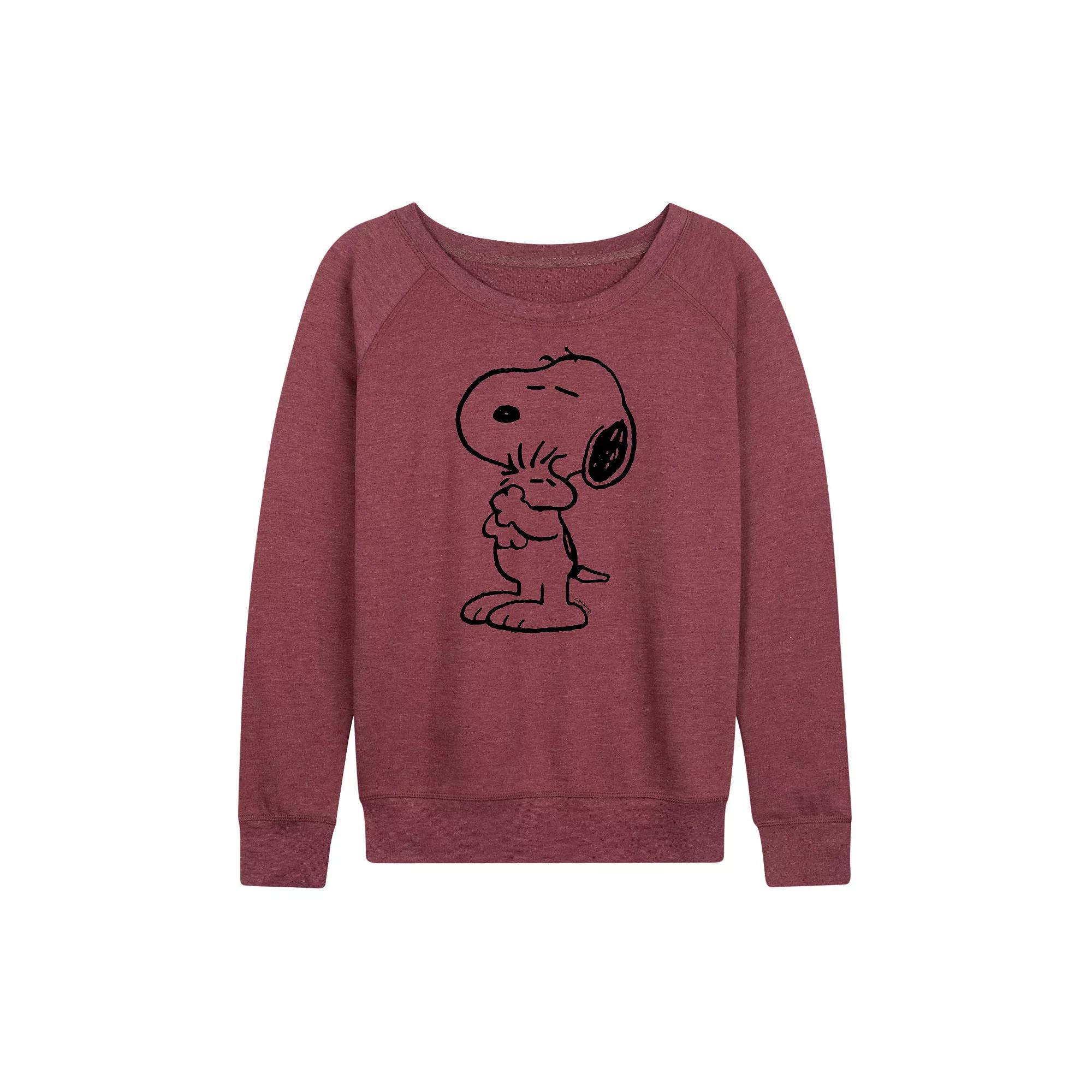 Women's Peanuts Snoopy Loves Woodstock French Terry Long Sleeve Tee, Girl's,  Product Image