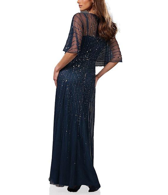 Terani Couture Flutter Sleeve Sequin Mesh Blouson Gown Product Image