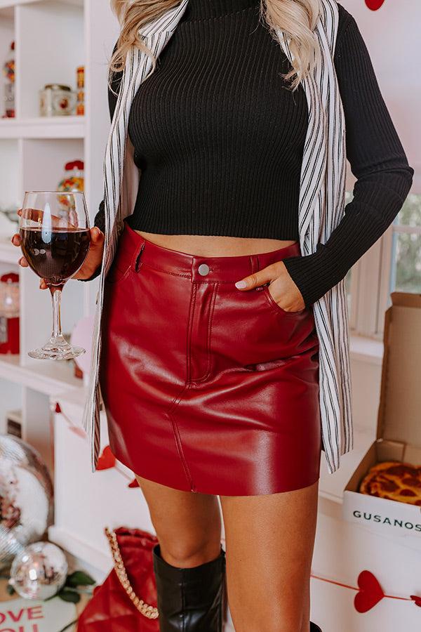 Roman Holiday Faux Leather Skirt in Crimson Product Image