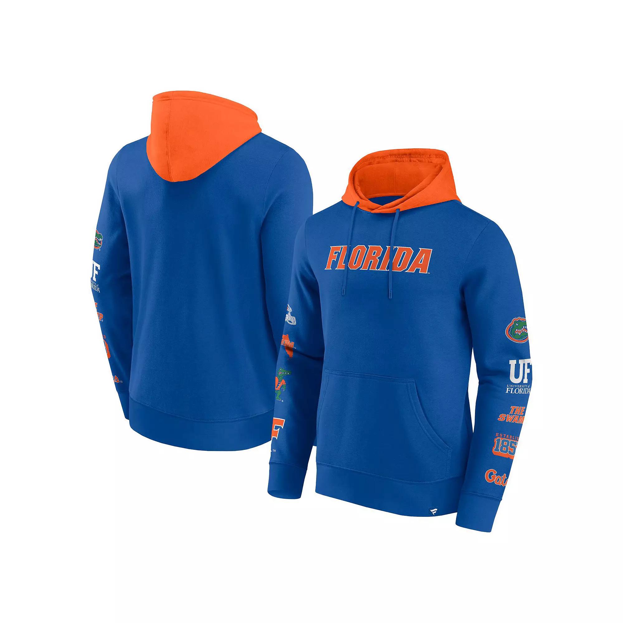 Men's Fanatics Royal/Orange Florida Gators Color Block Badge Fleece Pullover Hoodie,  Product Image