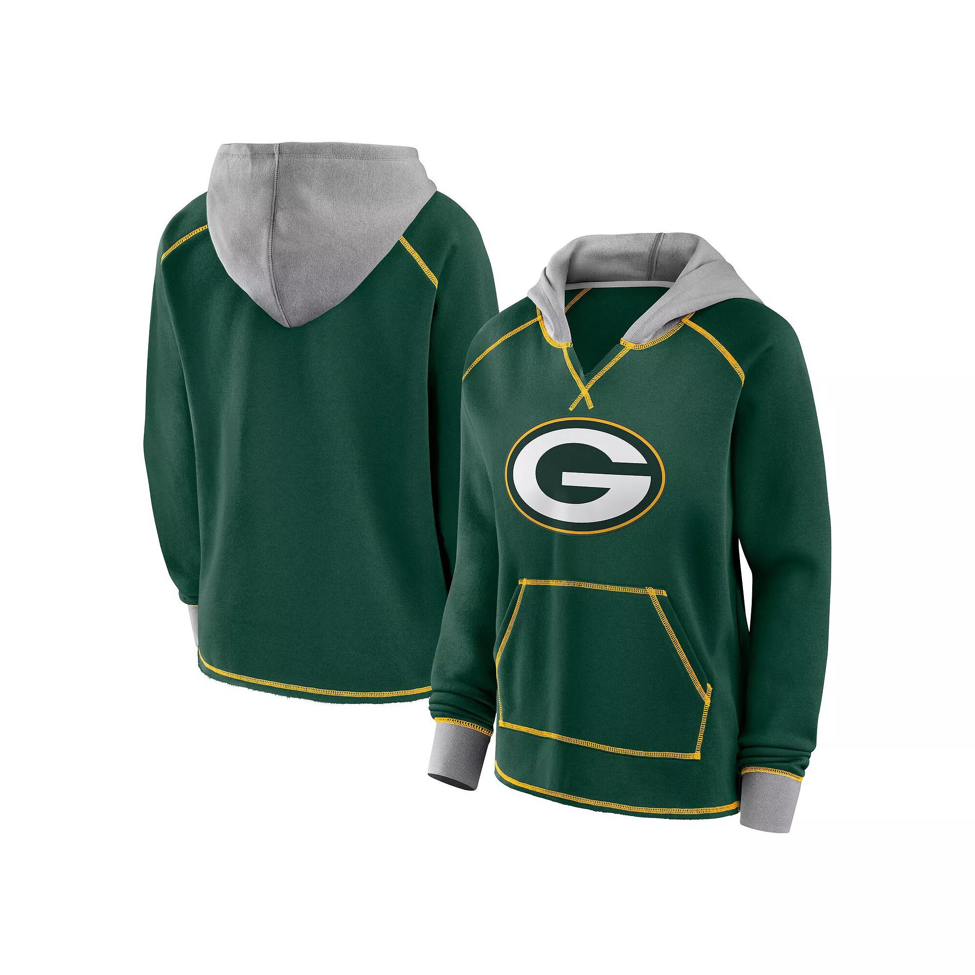 Women's Green Green Bay Packers Boom Fleece Pullover V-Neck Hoodie,  Product Image