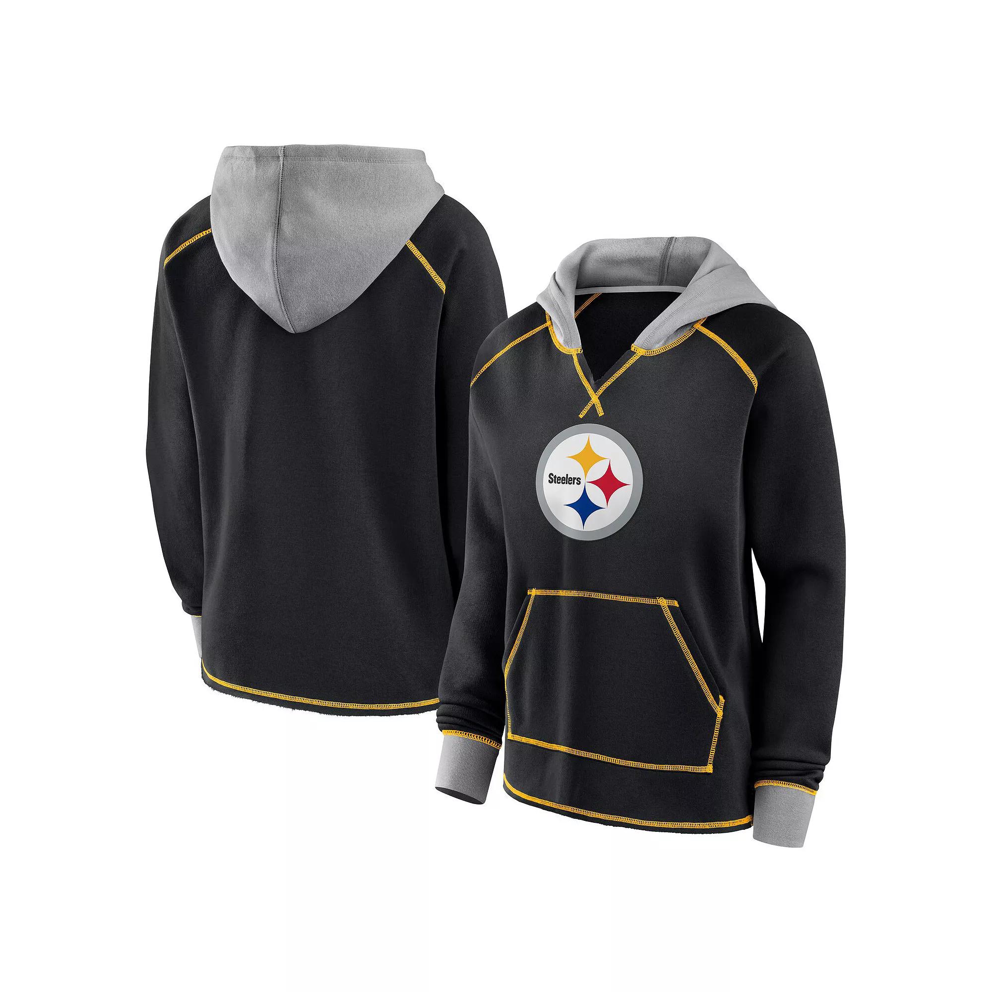 Women's Black Pittsburgh Steelers Boom Fleece Pullover V-Neck Hoodie,  Product Image