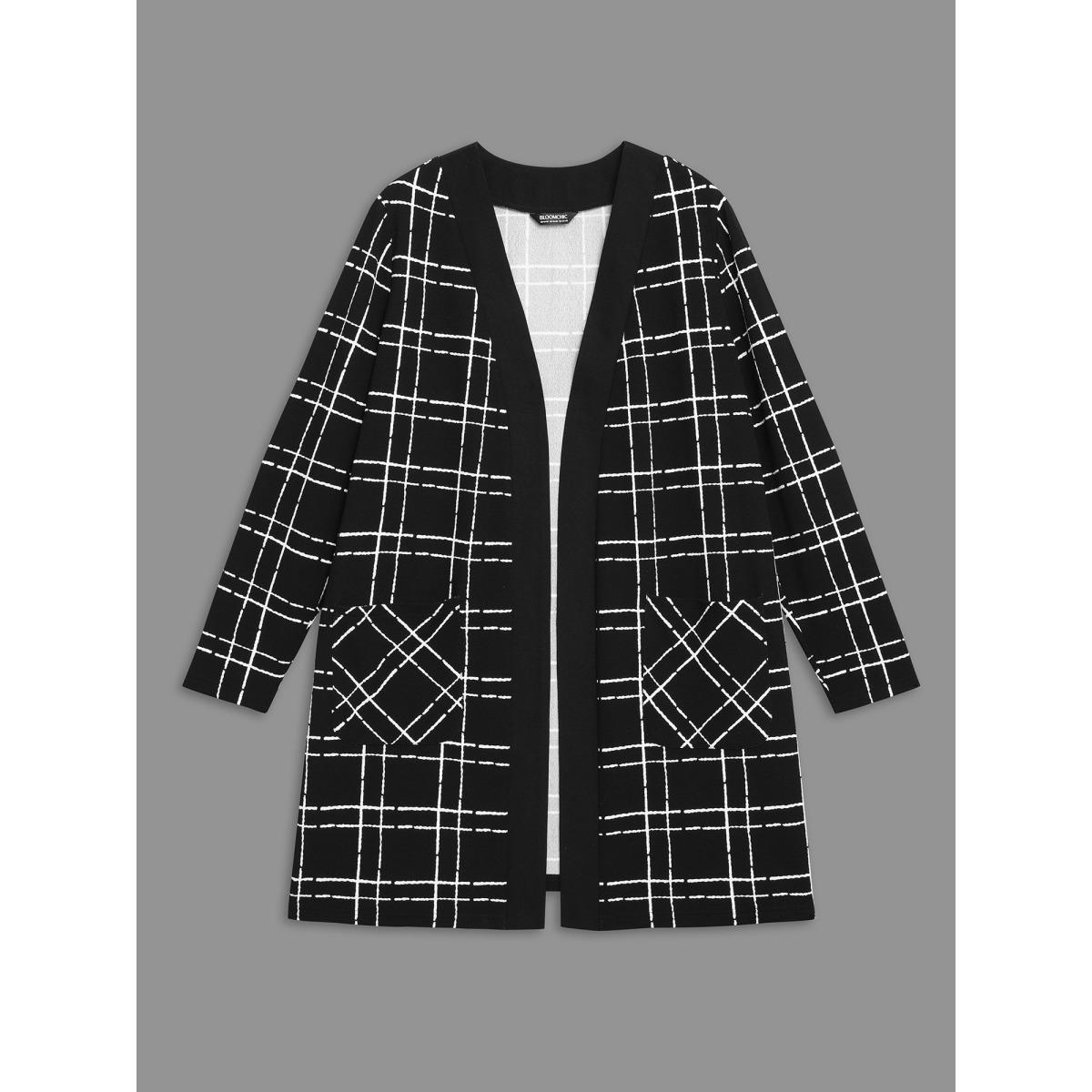 Plus Size Plaid Open Front Patchwork Jacket Women Black Contrast Loose Patch pocket Everyday Jackets BloomChic 22-24/3X Product Image