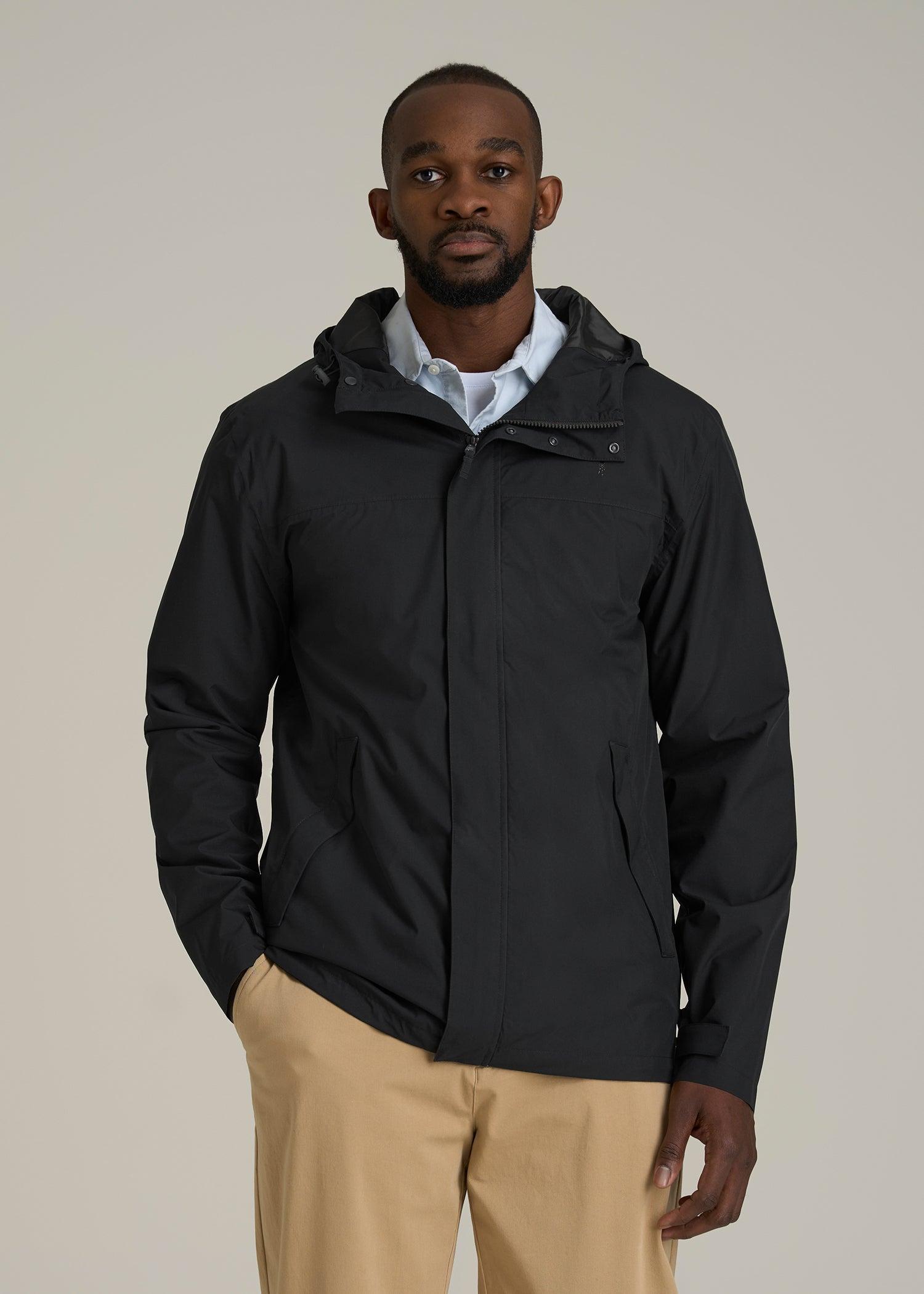 Lightweight Rain Jacket for Tall Men in Black Male Product Image