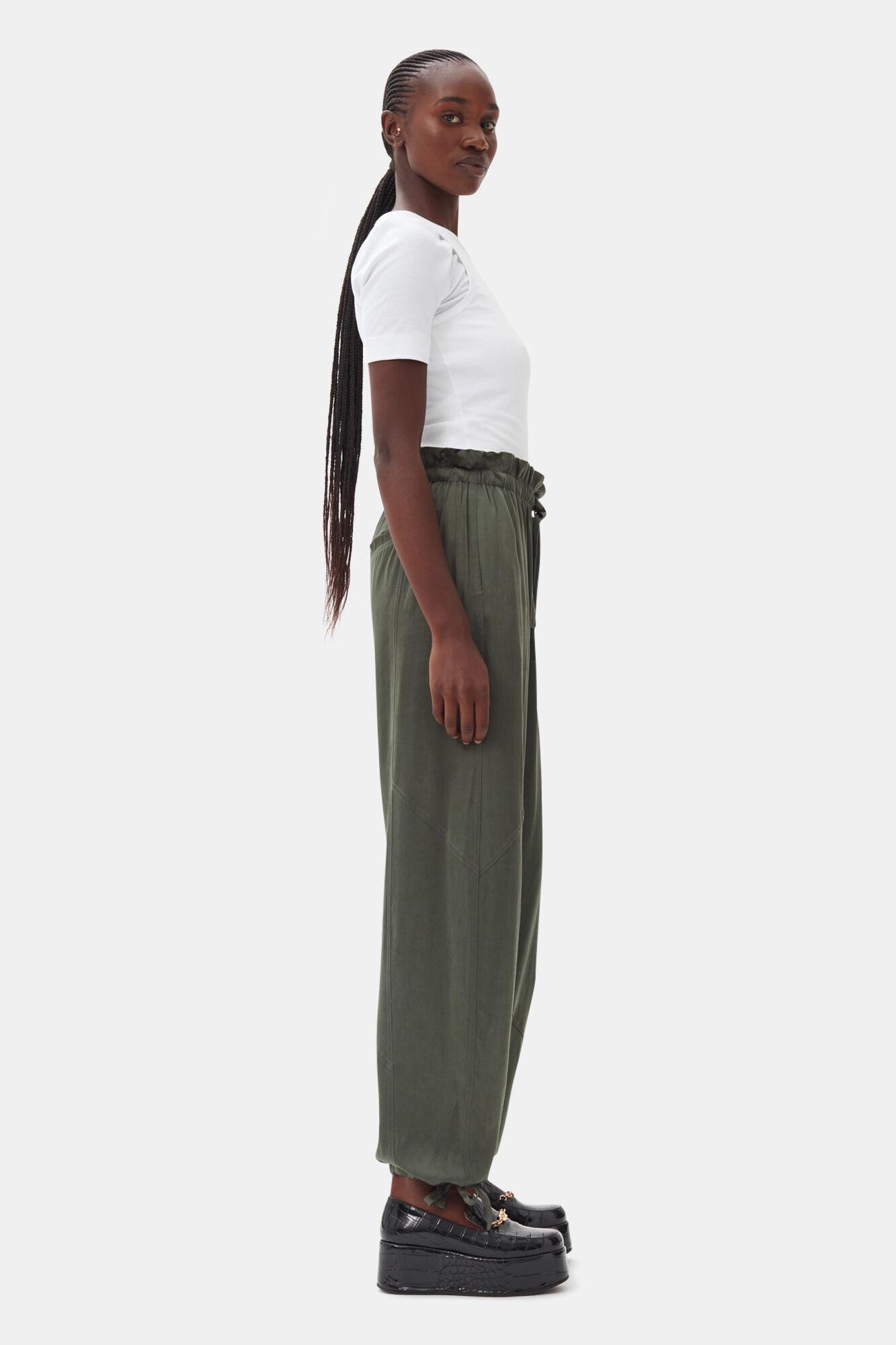 Green Washed Satin Pants Product Image