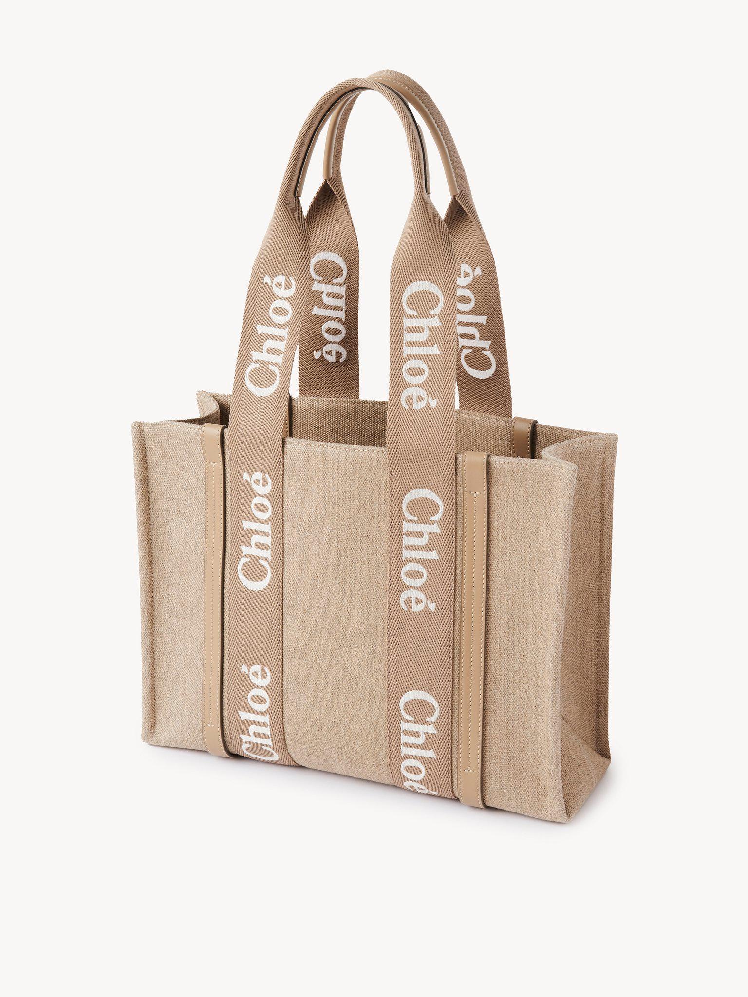 Woody tote bag in linen & leather Product Image