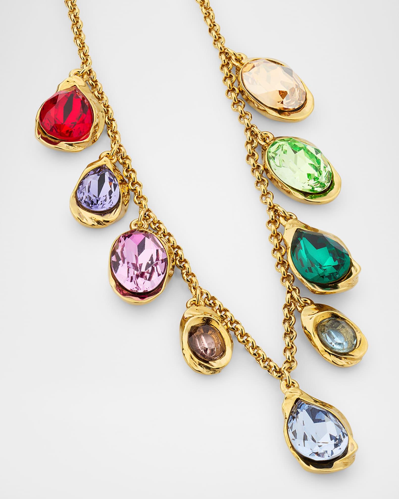 Multi-Color Pear-Cut Crystal Chain Necklace  Product Image