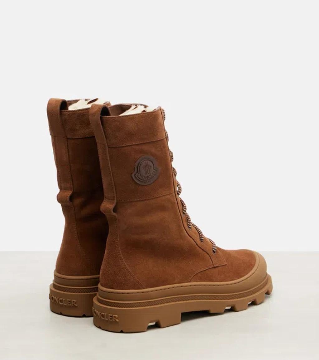 MONCLER Vera High Shearling-trimmed Suede Mid-calf Boots In Brown Product Image
