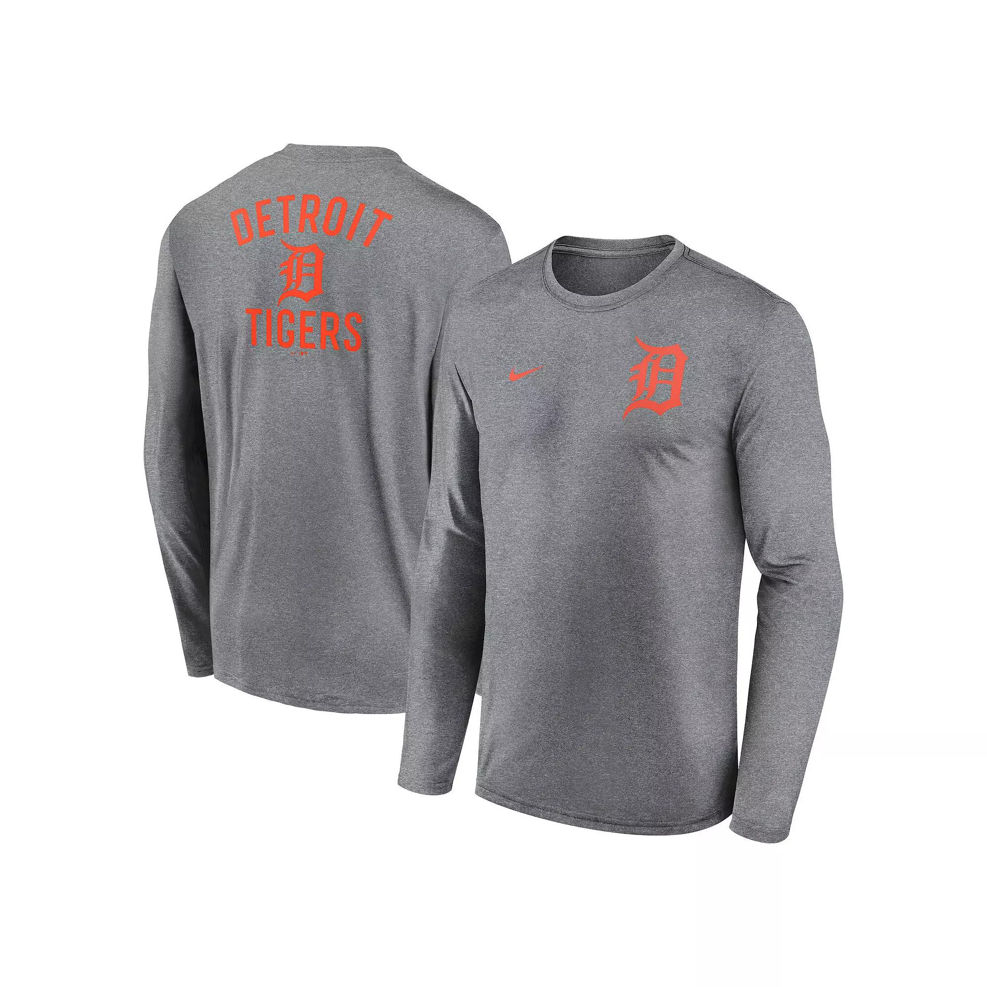 Men's Nike Heather Charcoal Detroit Tigers 2-Hit Legend Performance Long Sleeve T-Shirt,  Product Image