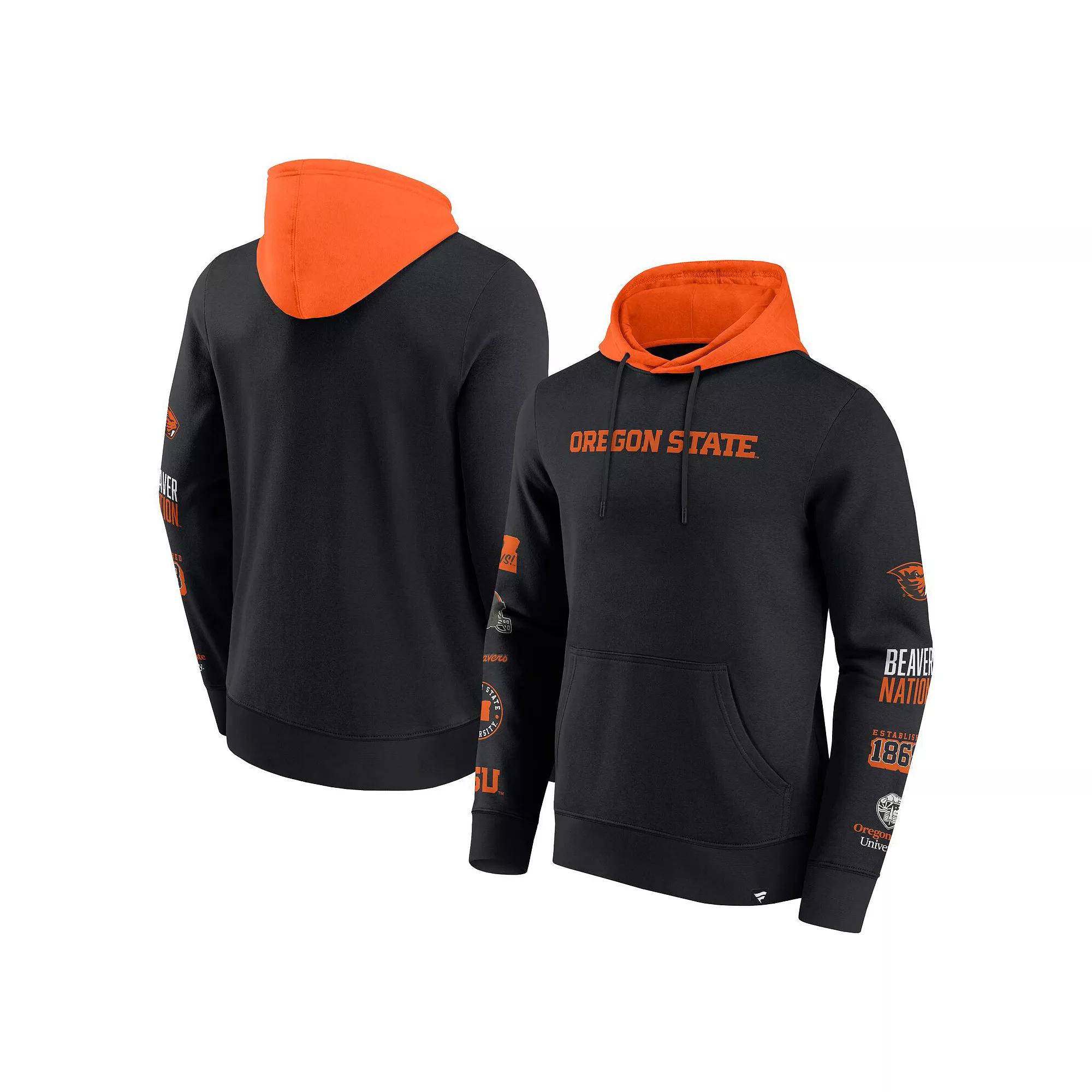 Men's Fanatics  Black/Orange Oregon State Beavers Color Block Badge Fleece Pullover Hoodie, Size: 2XL Product Image