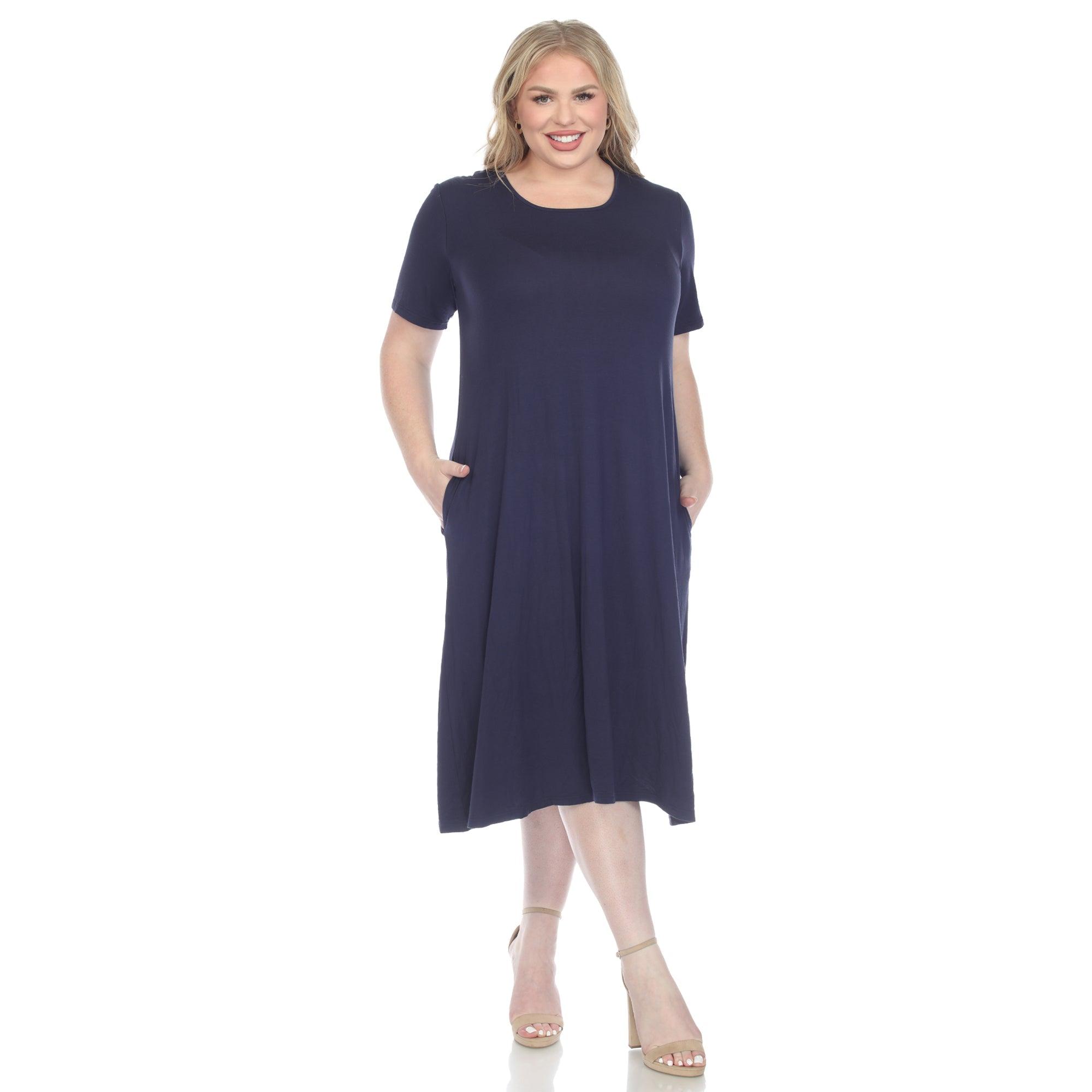 Short Sleeve Pocket Swing Midi Dress - Plus Product Image