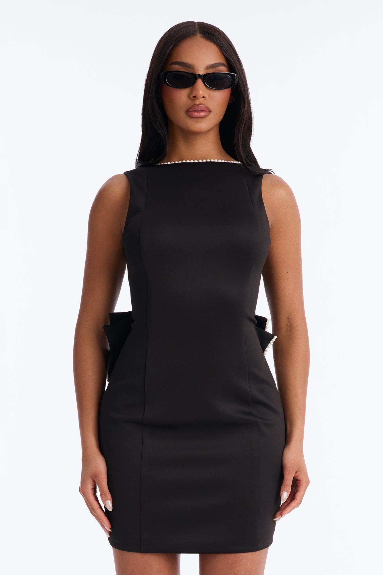 Bride Time Bow Mini Dress - Black Female Product Image